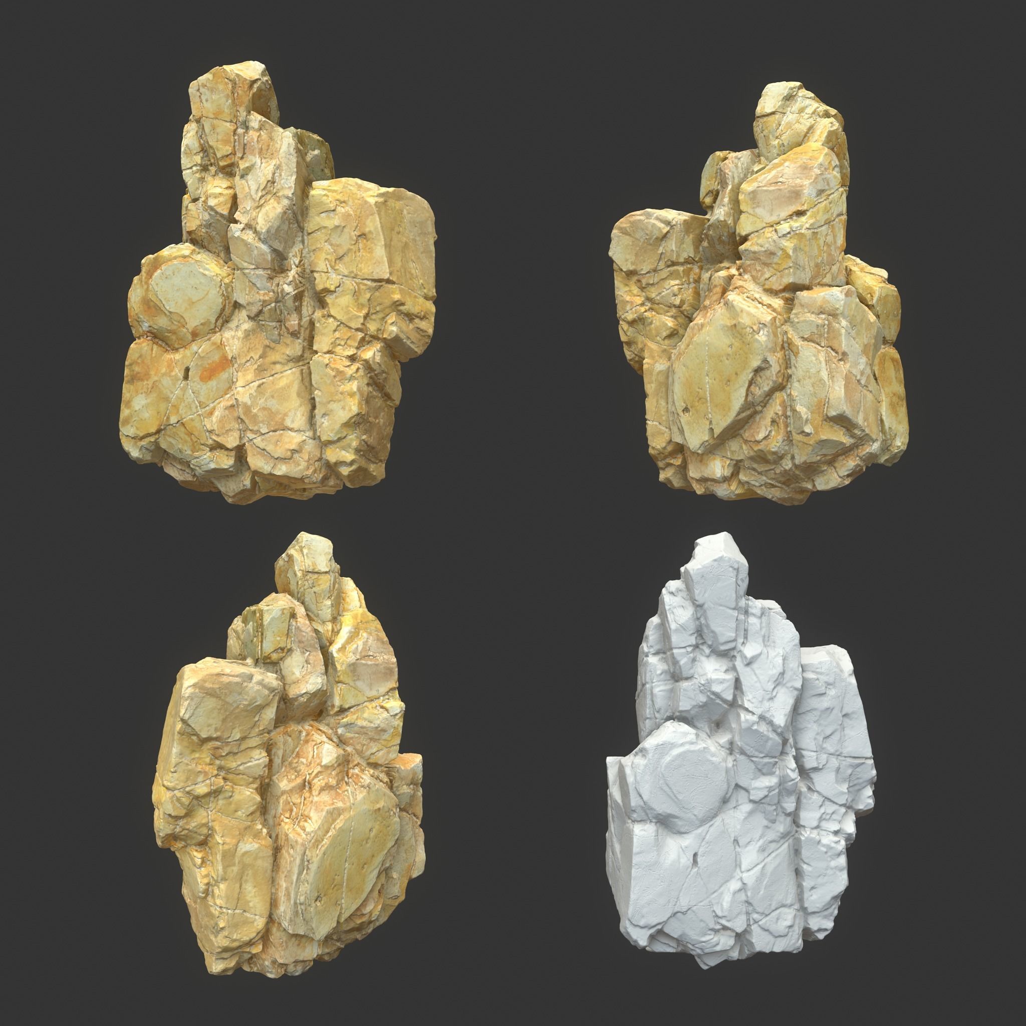 High poly Yellow Modular Rock 230706 3D model_16