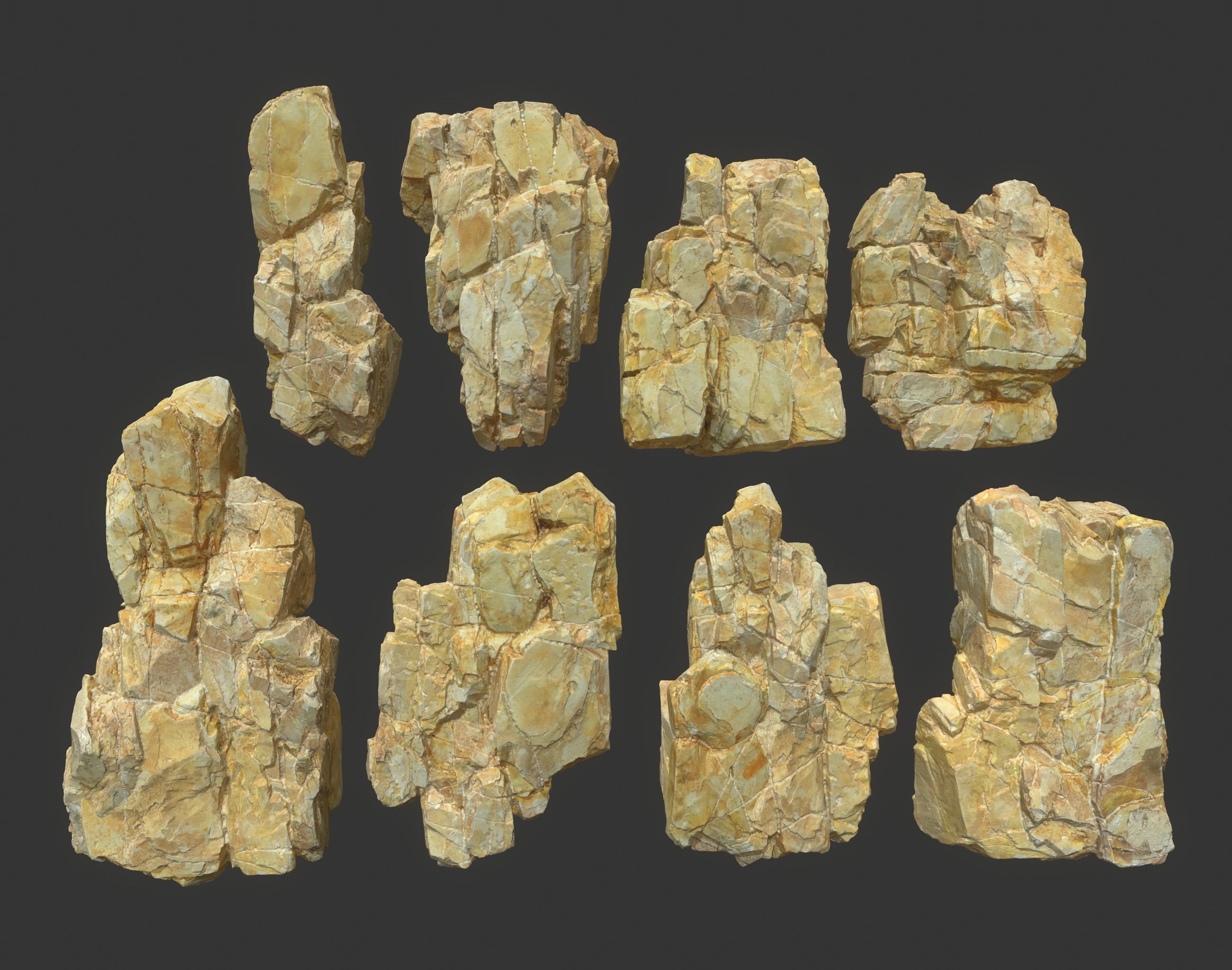High poly Yellow Modular Rock 230706 3D model_2