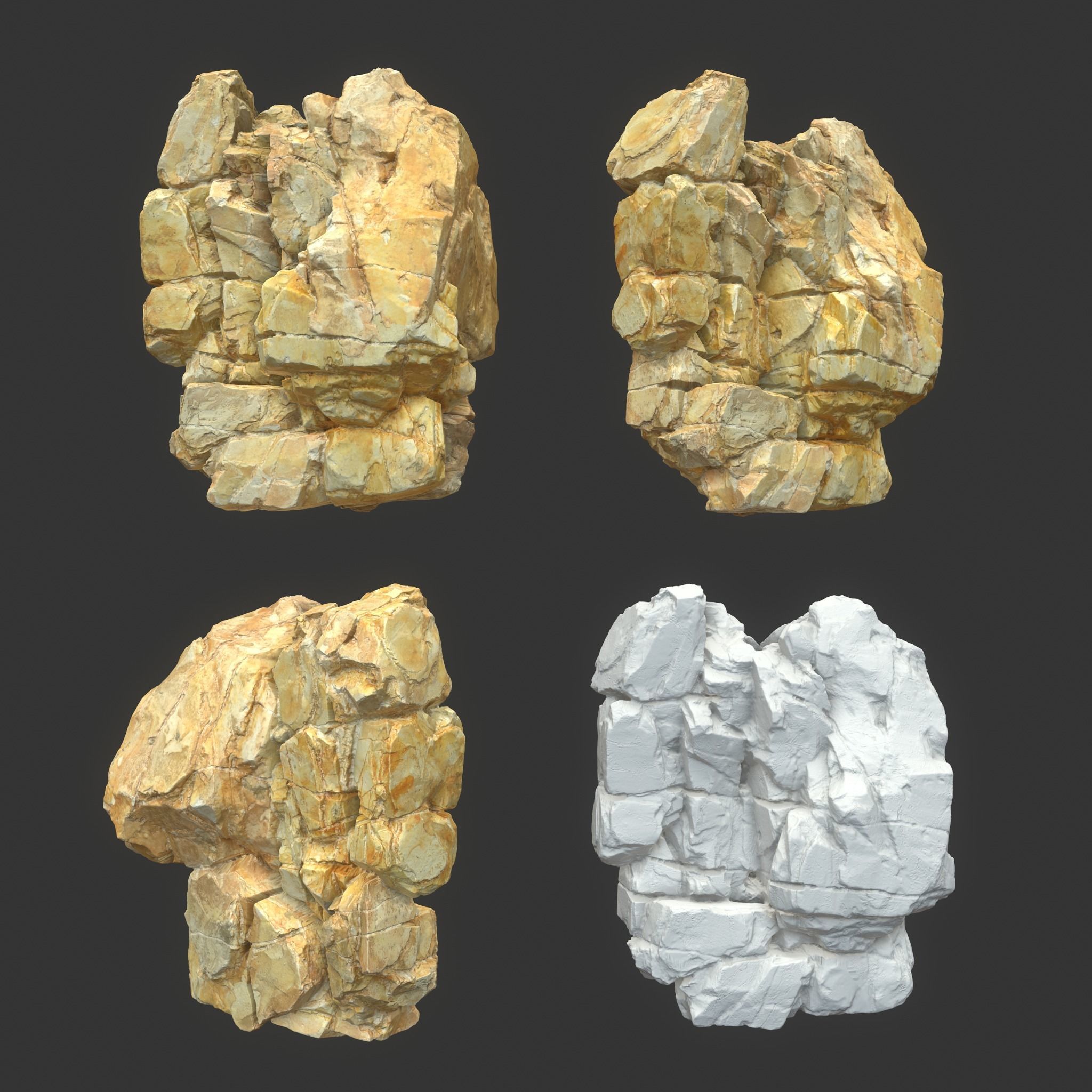 High poly Yellow Modular Rock 230706 3D model_10