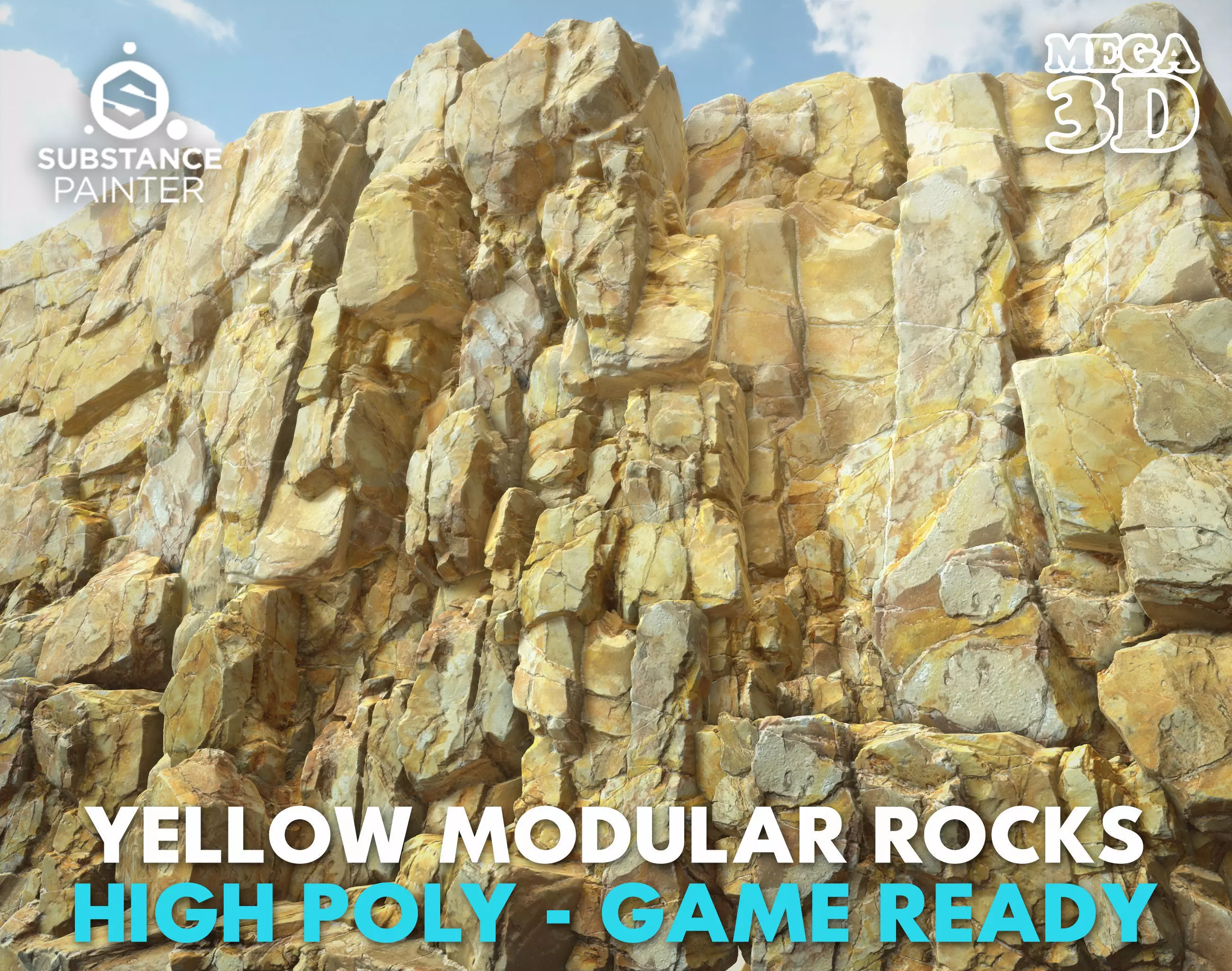 High poly Yellow Modular Rock 230706 3D model_0