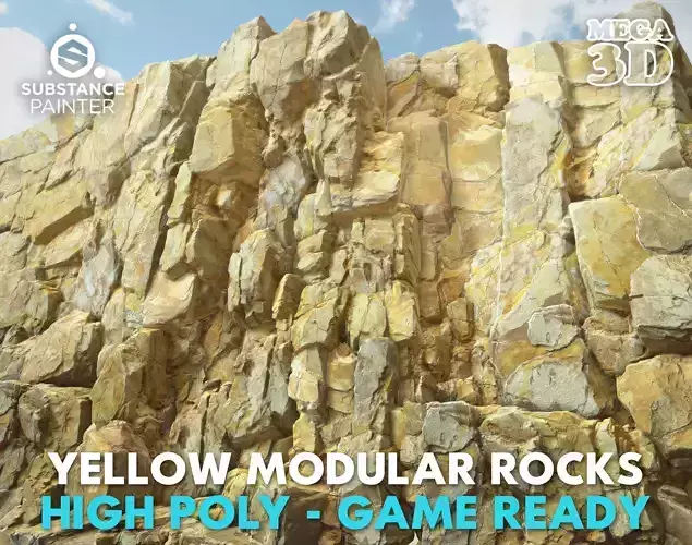 High poly Yellow Modular Rock 230706