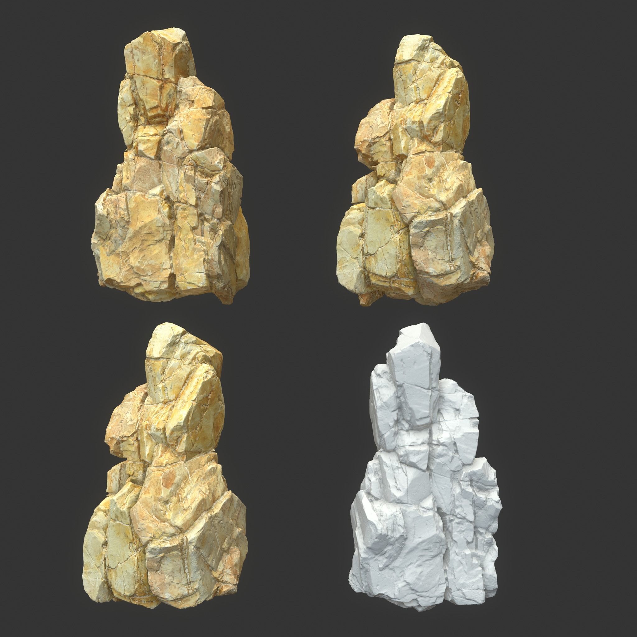 High poly Yellow Modular Rock 230706 3D model_14