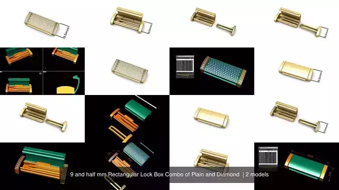 9 and half mm Rectangular Lock Box Combo of Plain and Diamond 