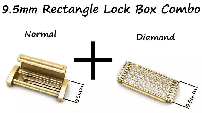 9 and half mm Rectangular Lock Box Combo of Plain and Diamond  3D Model Collection