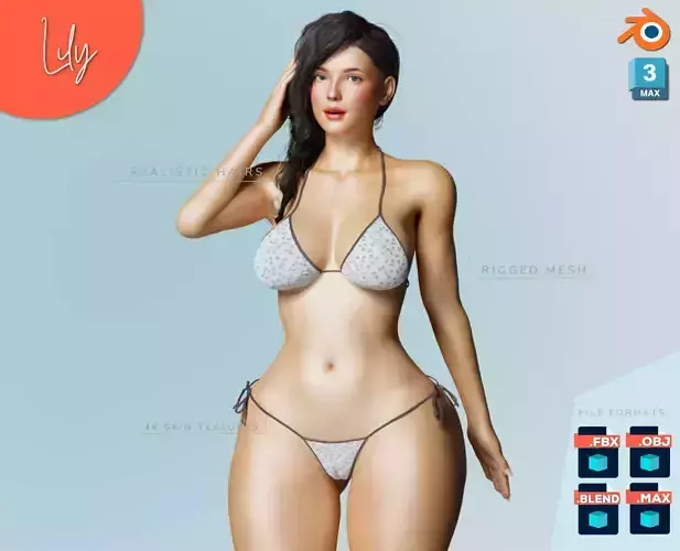 Beautiful Woman Realistic Detailed in Bikini - Lily Low-poly 3D model