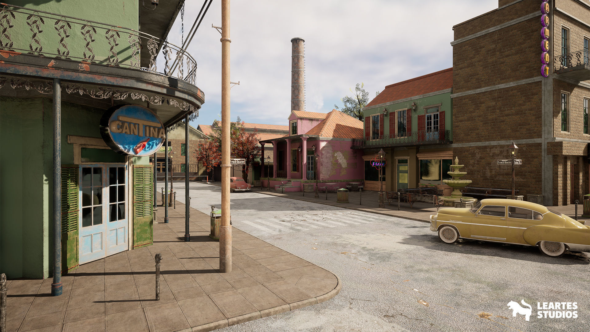 French Quarter Street Environment Low-poly 3D model_6