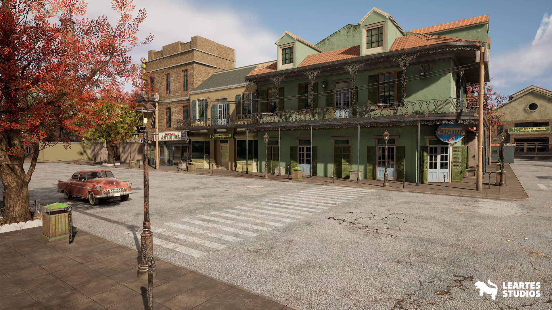 French Quarter Street Environment Low-poly 3D model_10