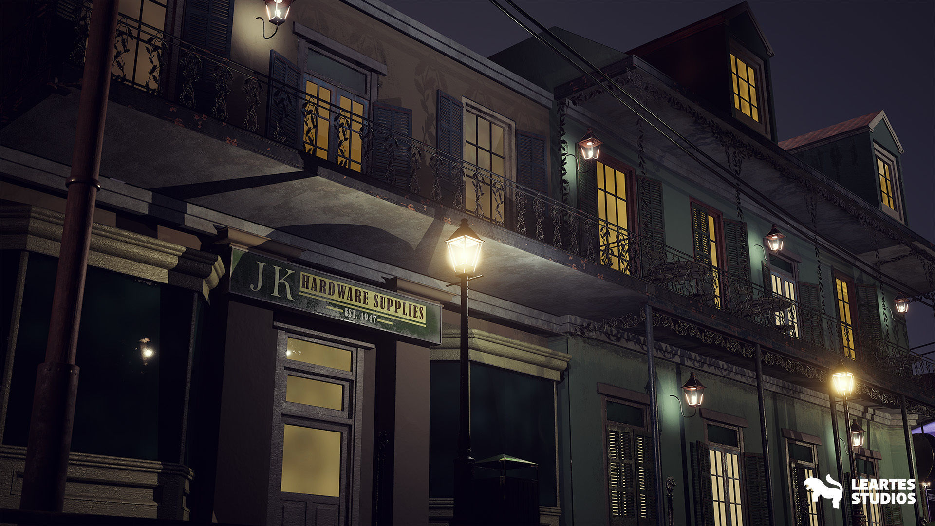 French Quarter Street Environment Low-poly 3D model_15