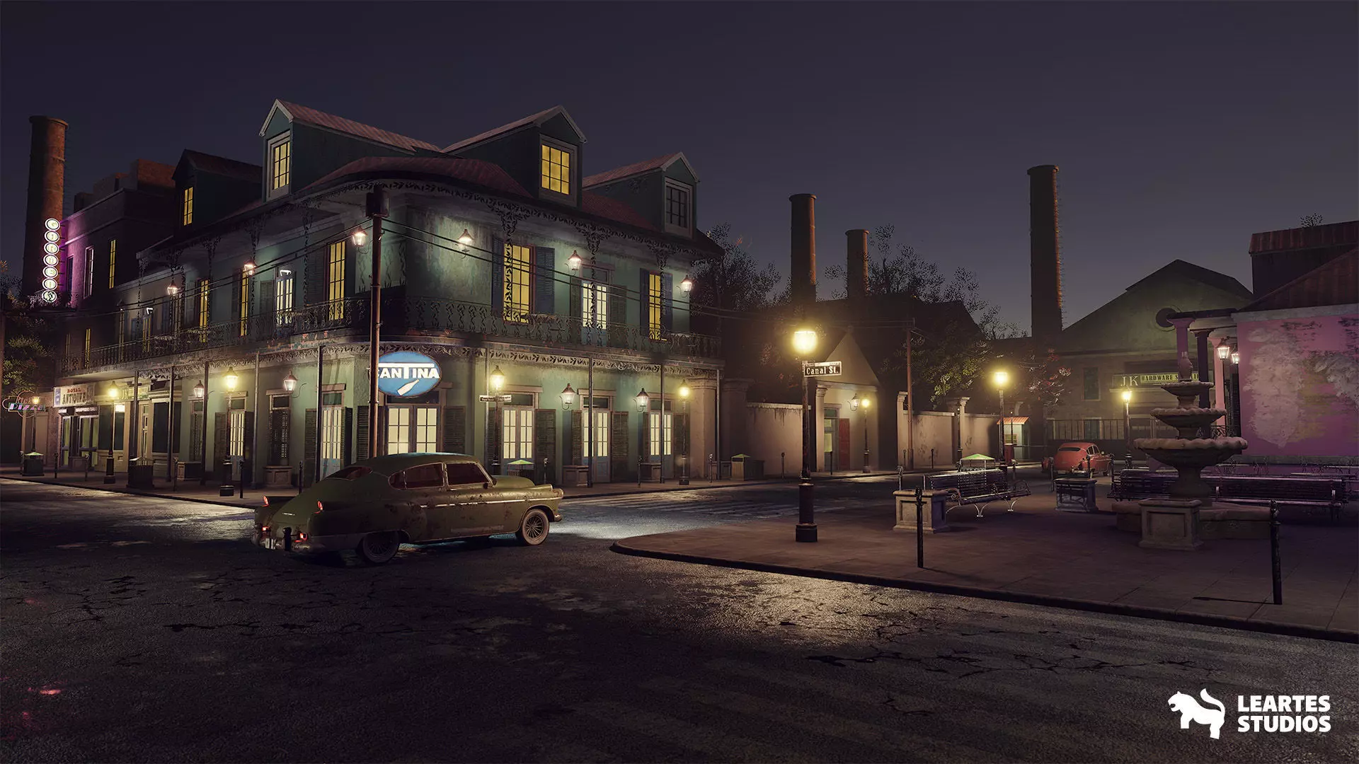 French Quarter Street Environment Low-poly 3D model_0