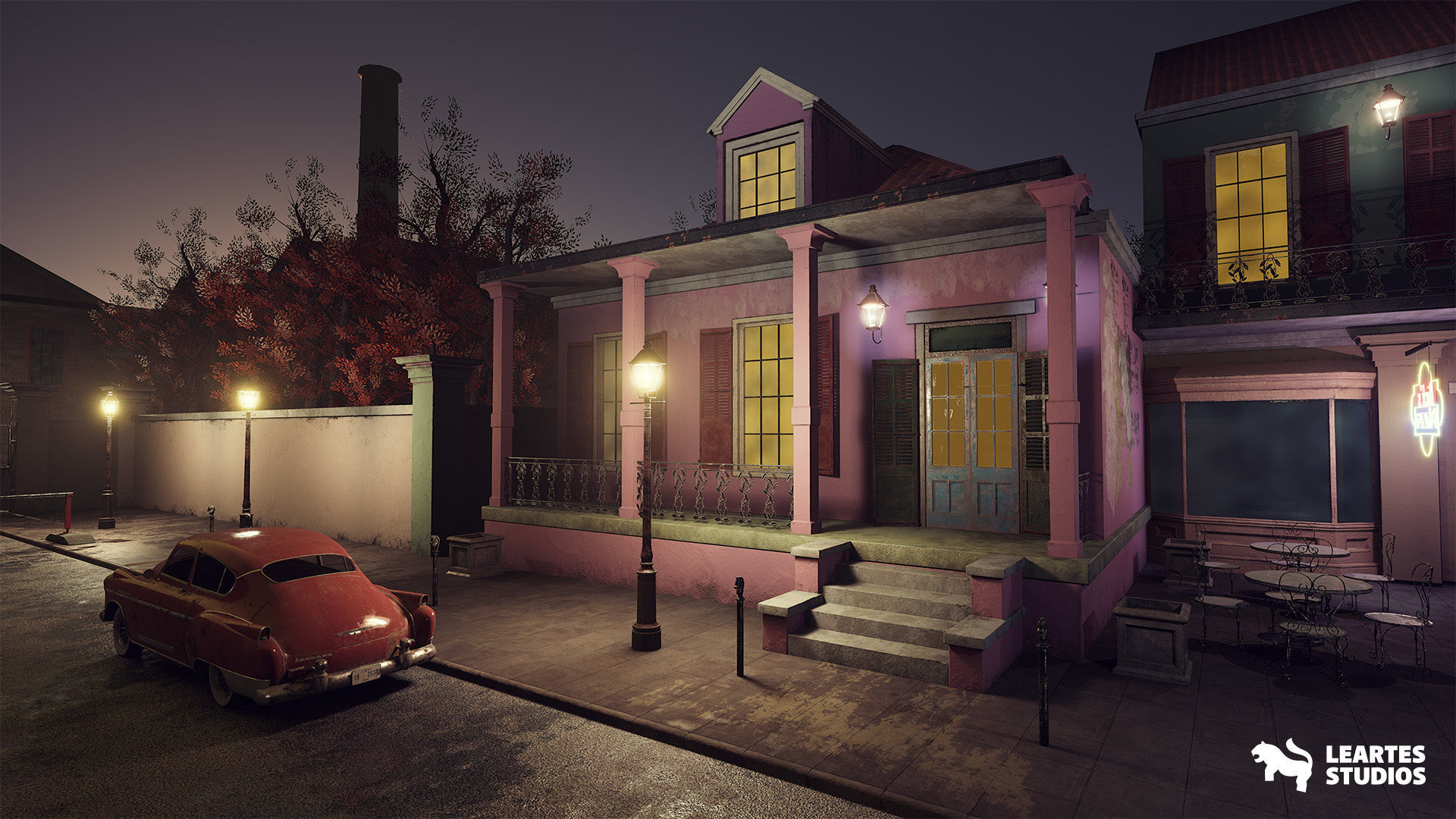 French Quarter Street Environment Low-poly 3D model_7