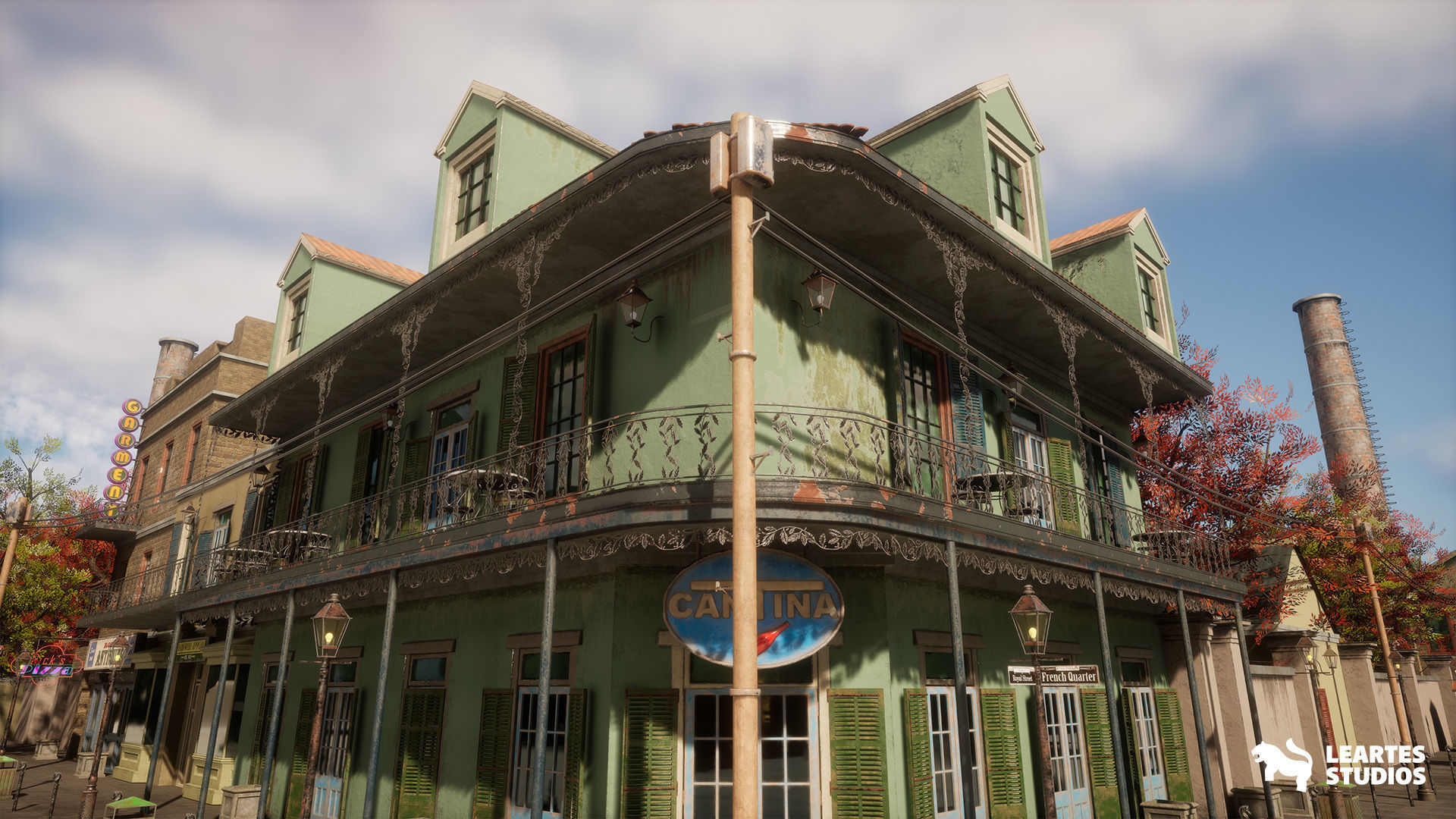 French Quarter Street Environment Low-poly 3D model_16