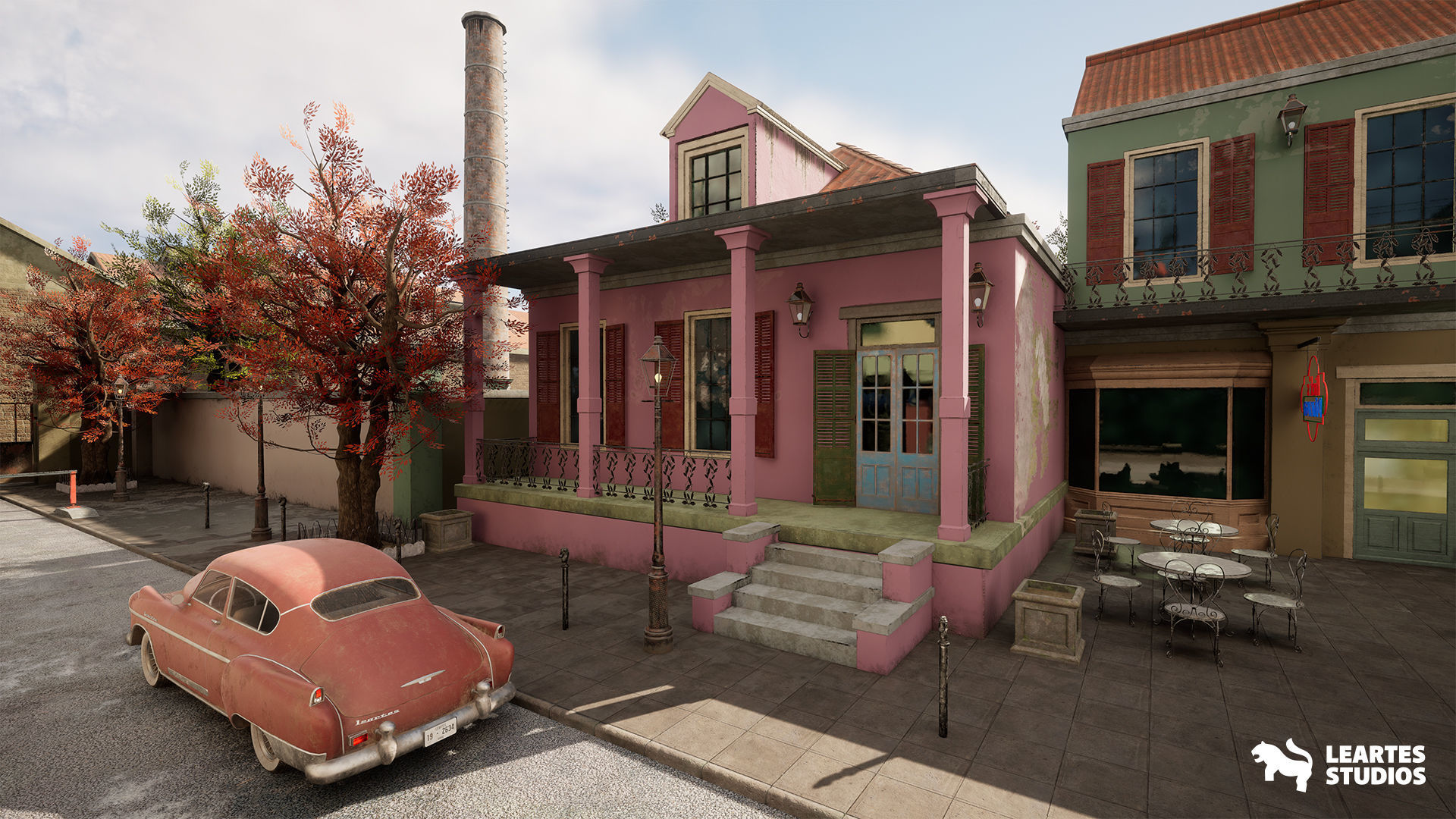 French Quarter Street Environment Low-poly 3D model_8