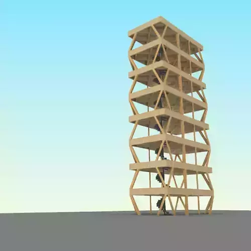 Middle-rise wooden building Low-poly 3D model