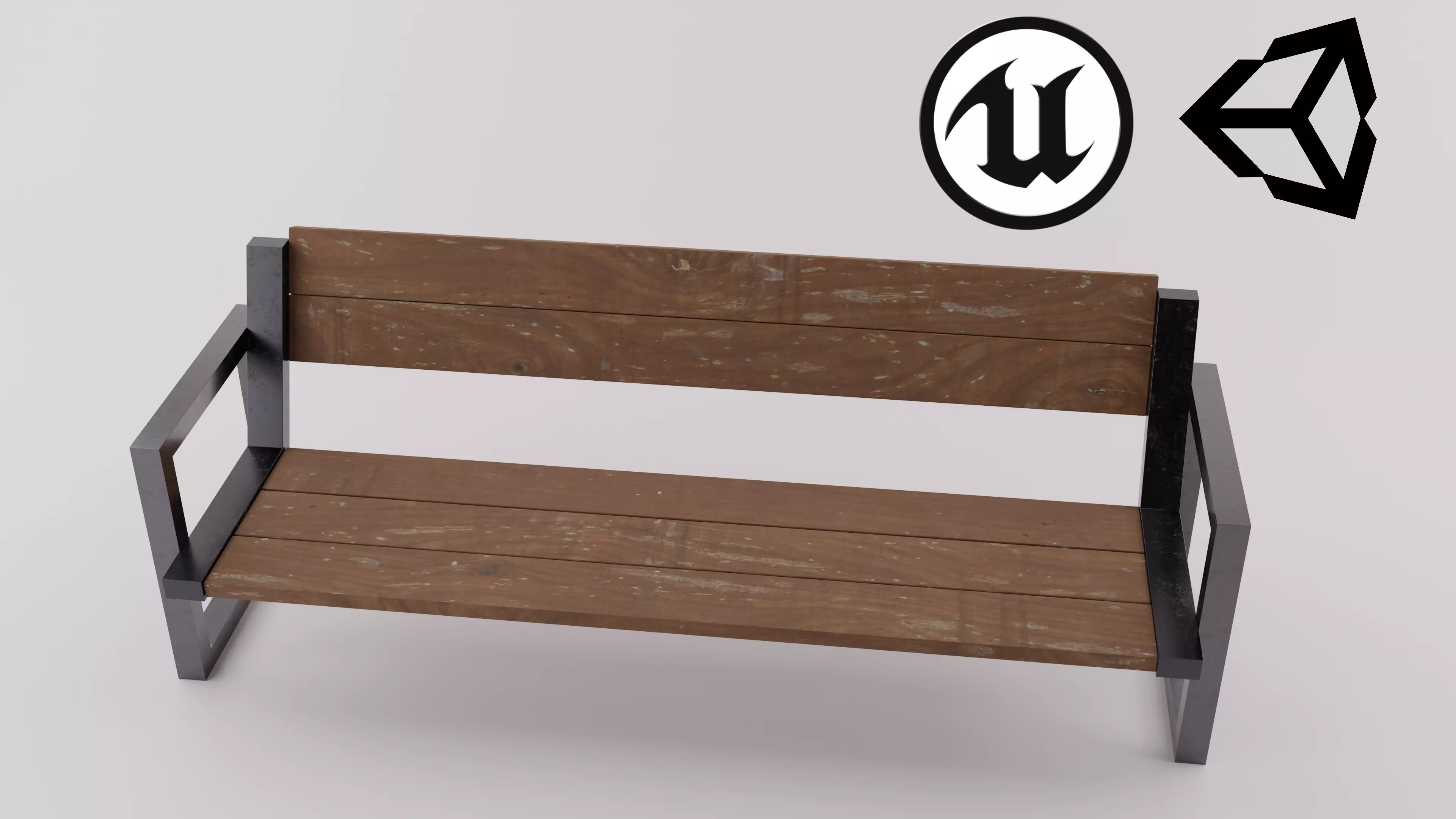 Wood Bench Low-poly 3D model_0