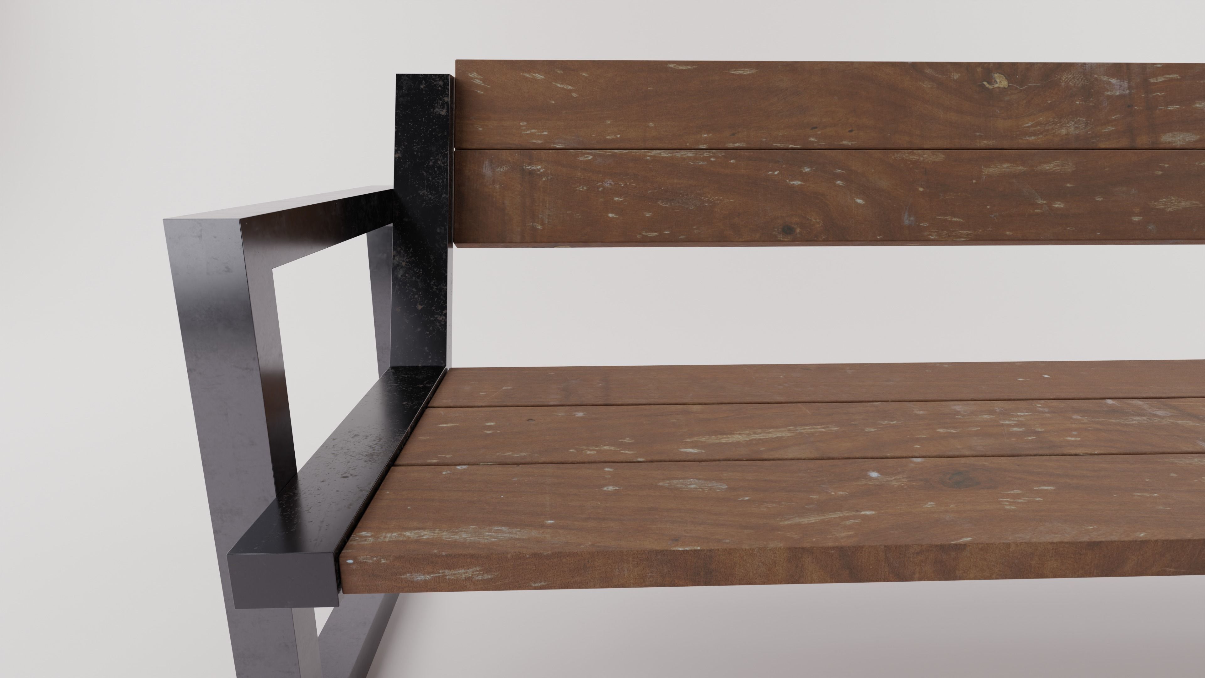 Wood Bench Low-poly 3D model_4