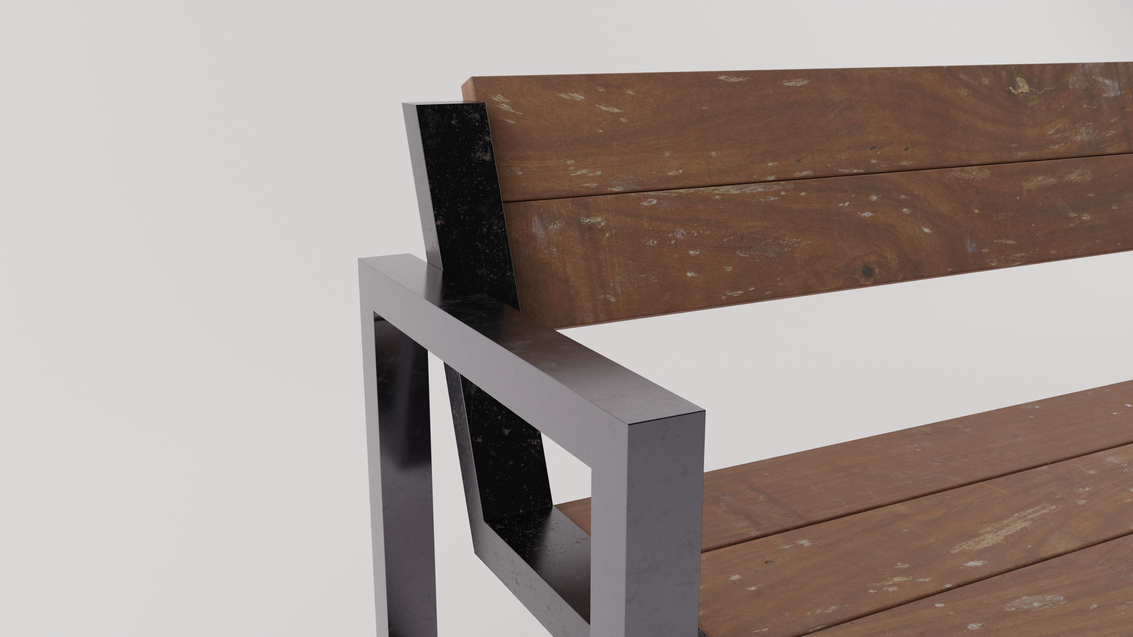 Wood Bench Low-poly 3D model_2