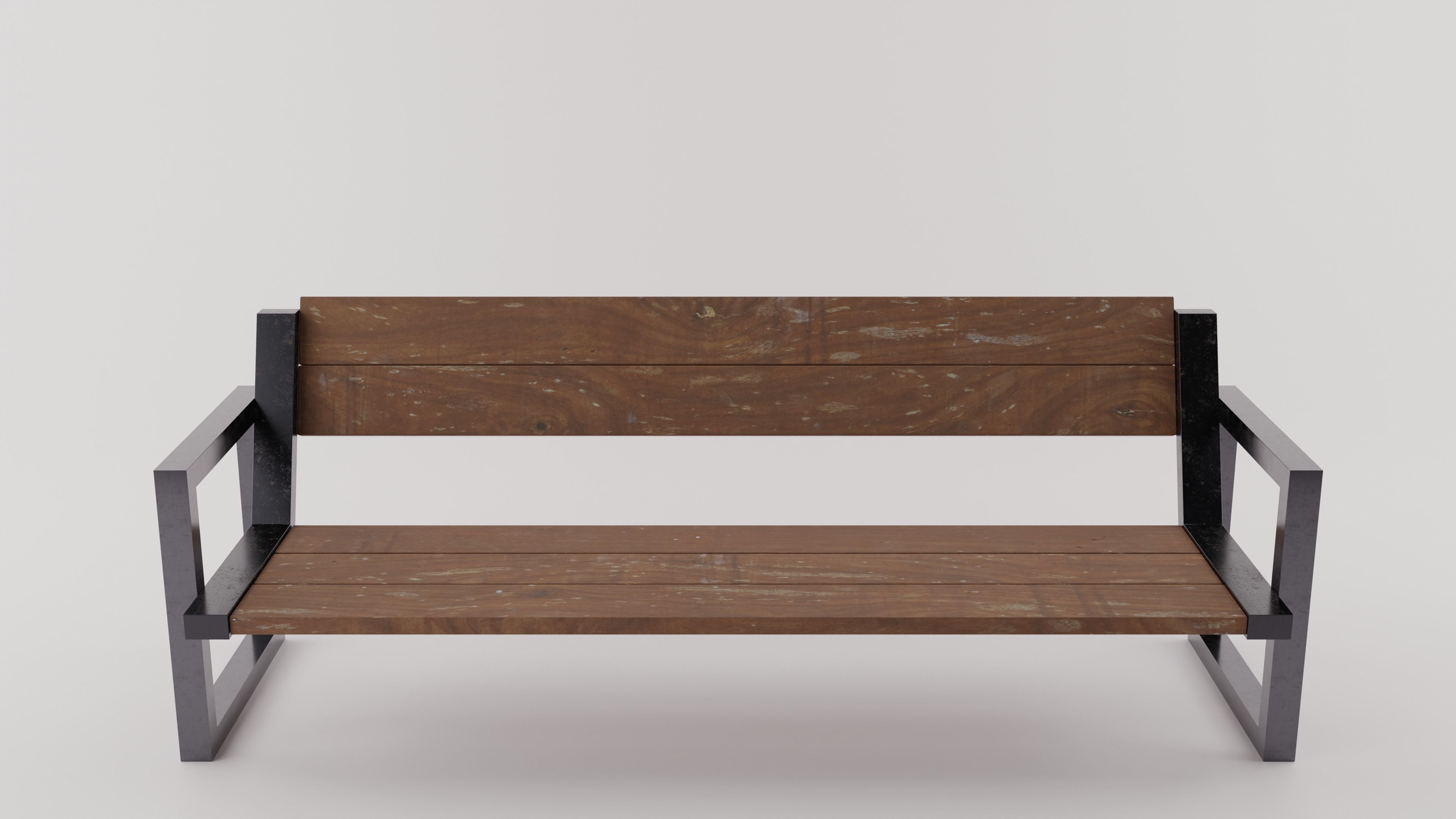 Wood Bench Low-poly 3D model_3