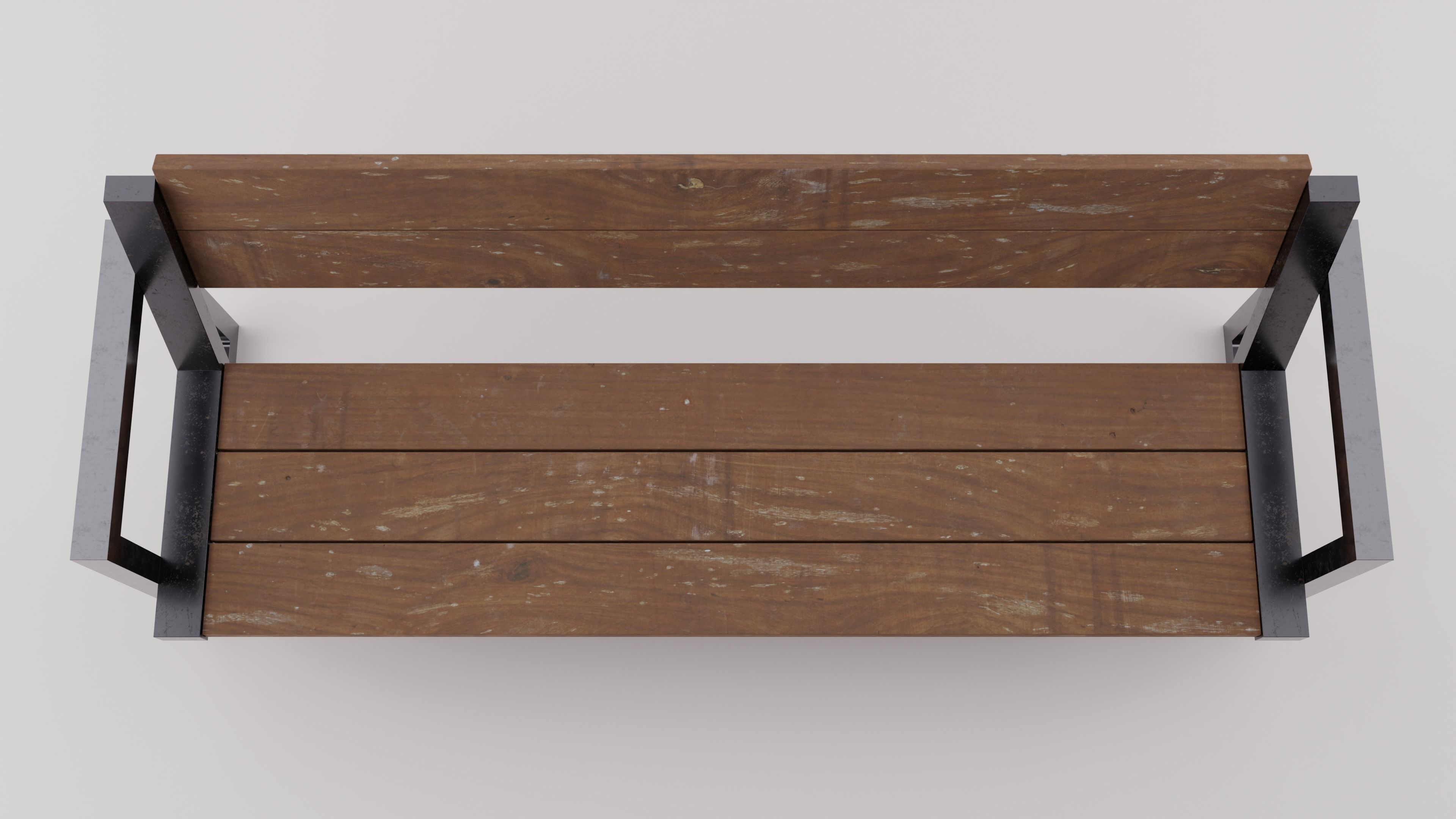 Wood Bench Low-poly 3D model_5