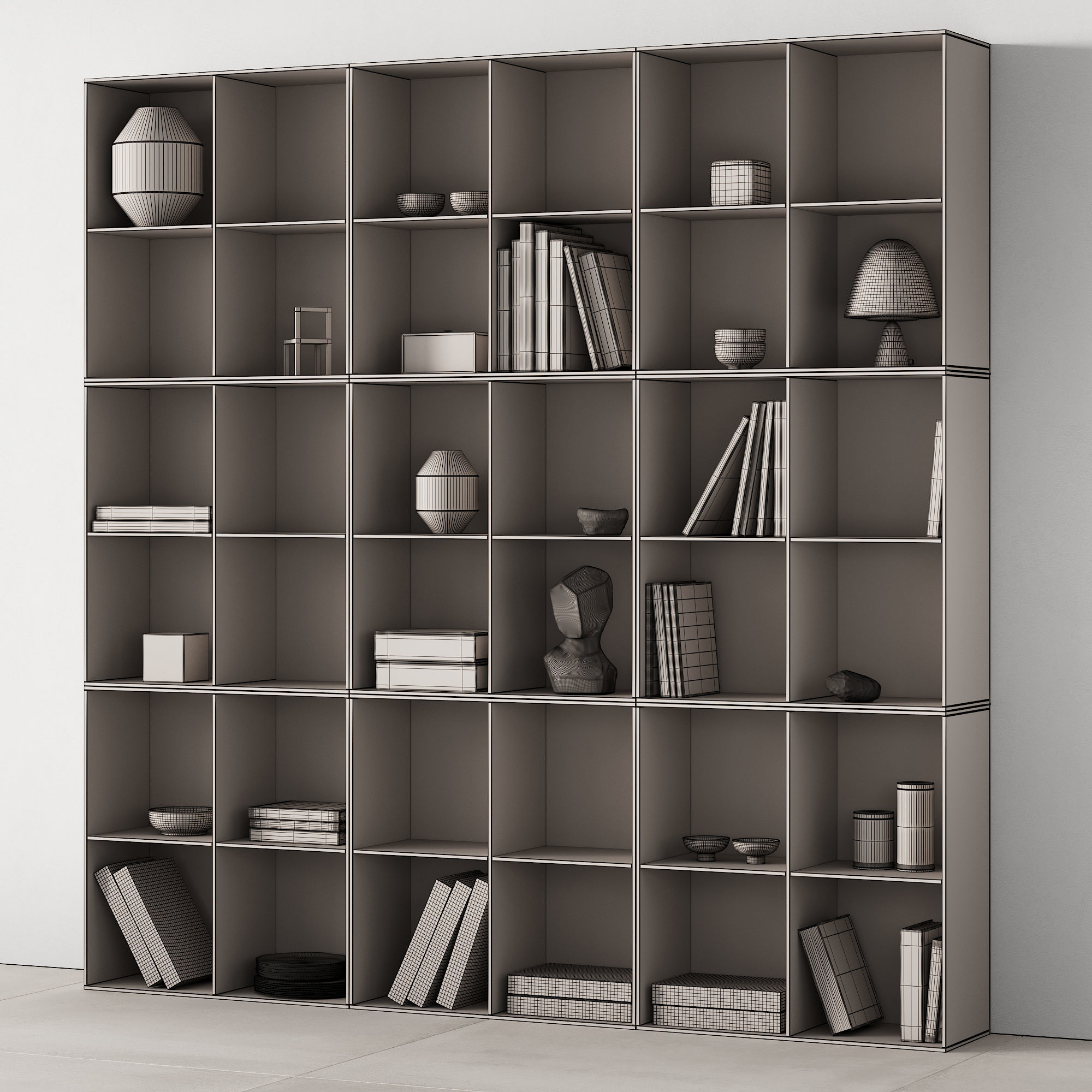 373 bookcase and rack 07 japandi wood with decor 01 3D model_9