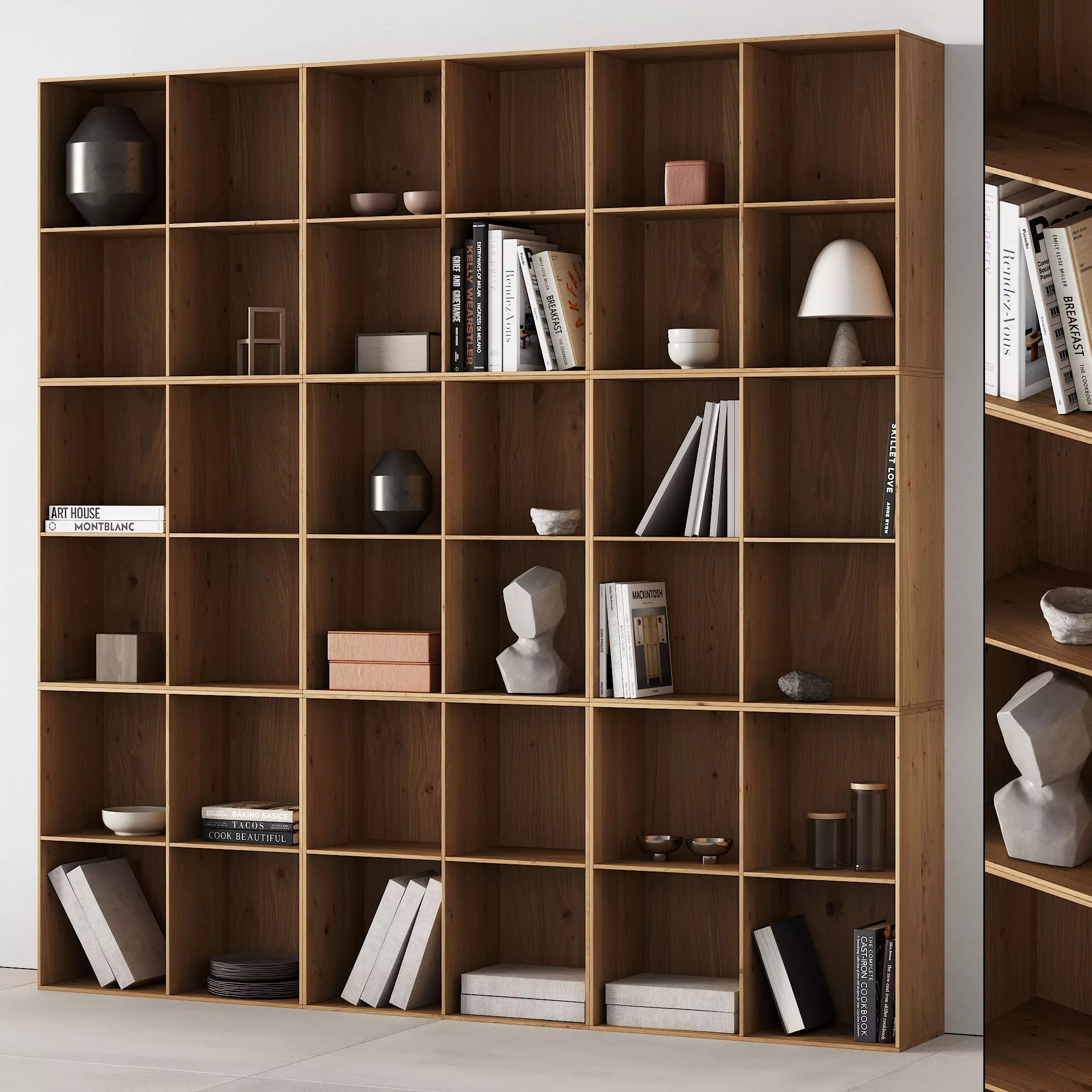 373 bookcase and rack 07 japandi wood with decor 01 3D model_0