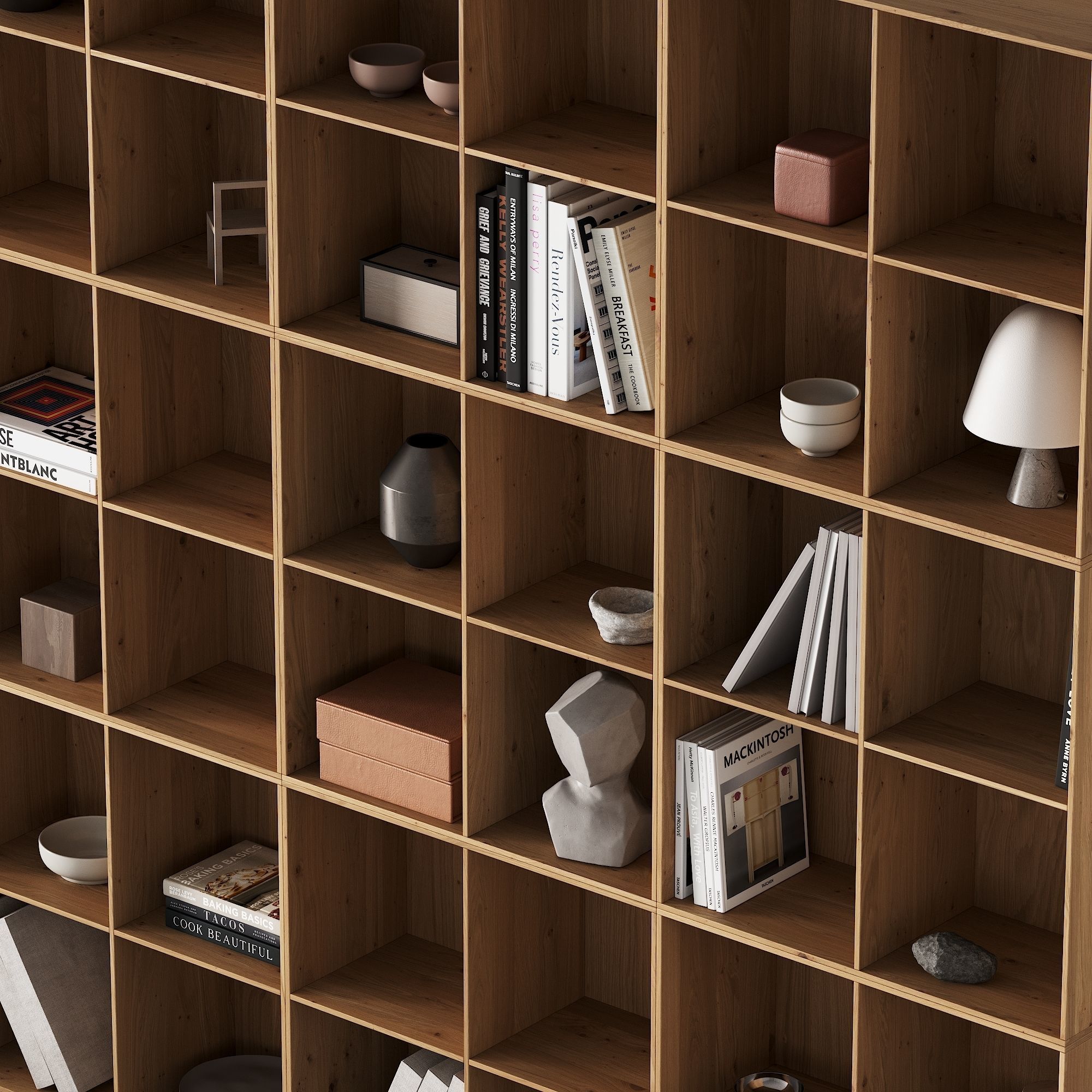 373 bookcase and rack 07 japandi wood with decor 01 3D model_3