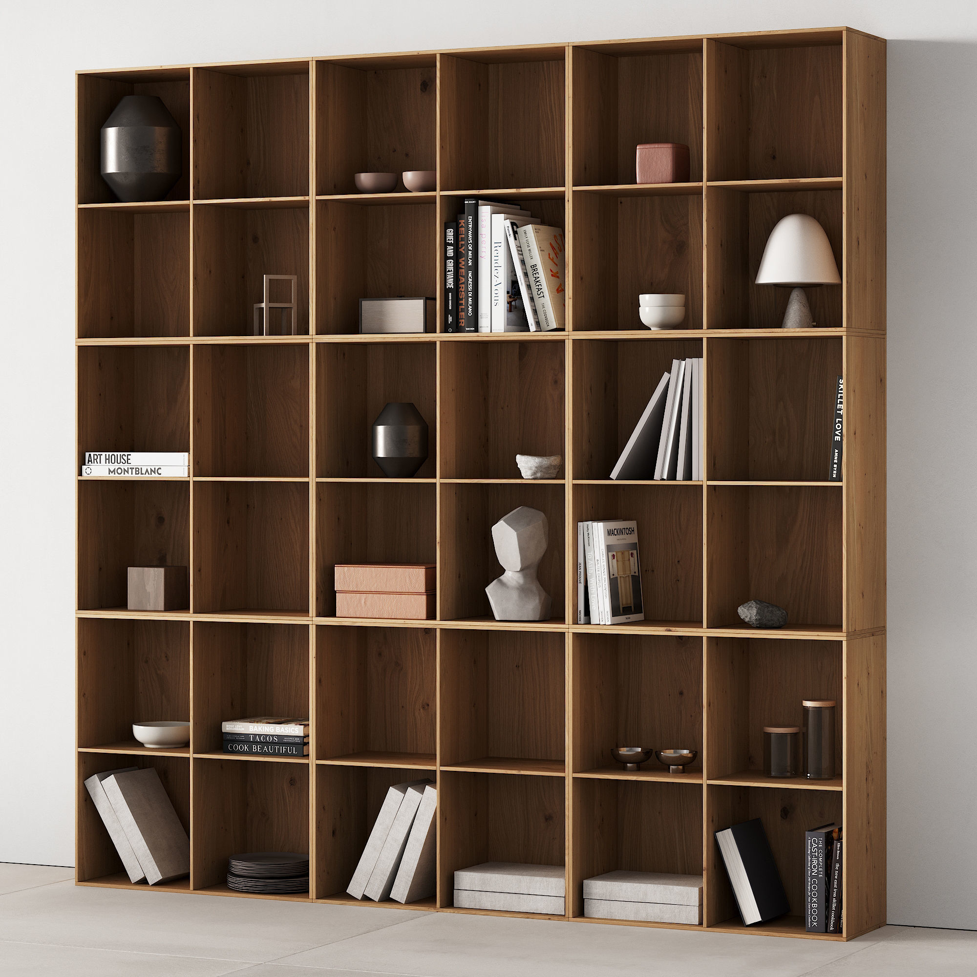 373 bookcase and rack 07 japandi wood with decor 01 3D model_1