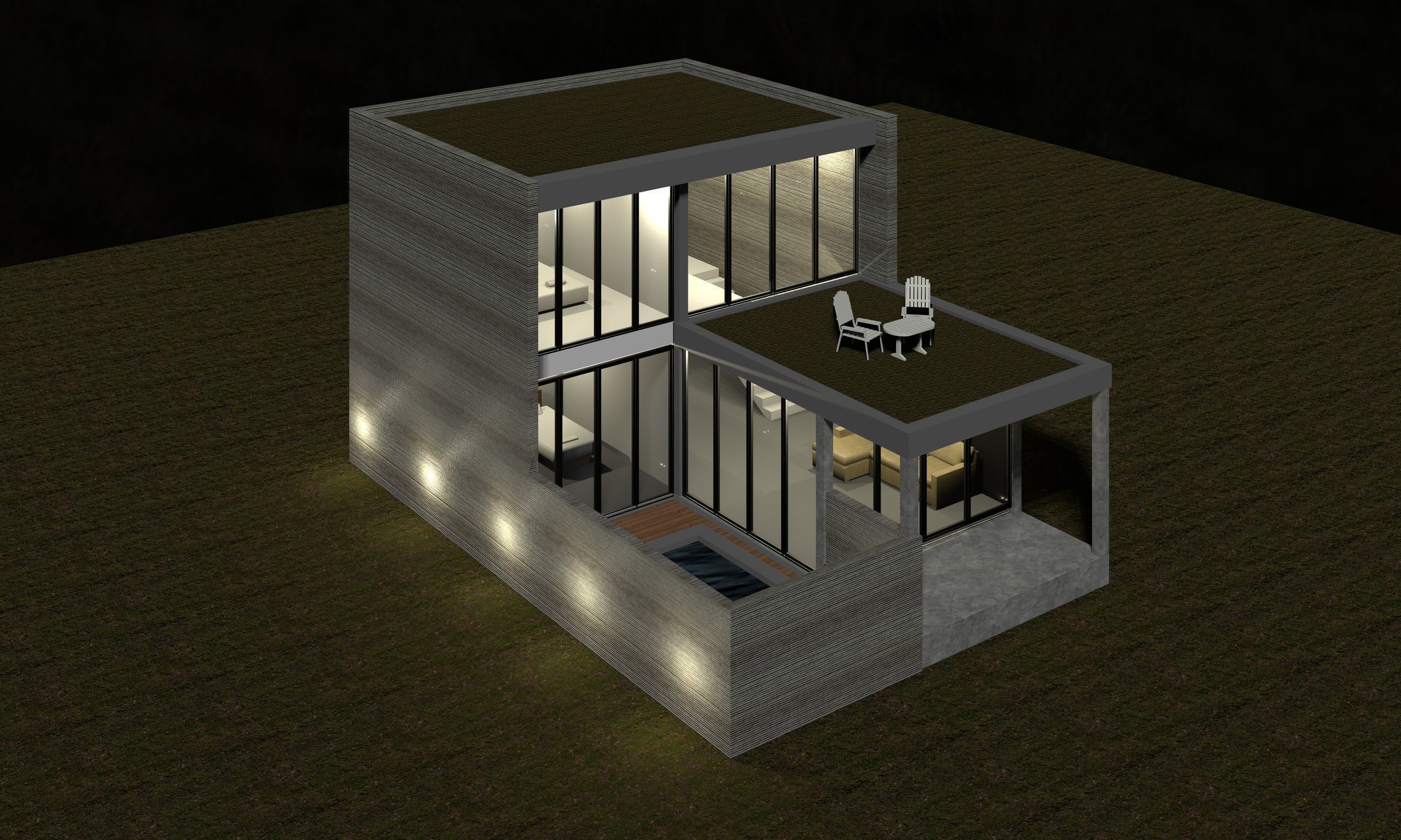 Resort house type B with 3D-printing wall 3D model_2