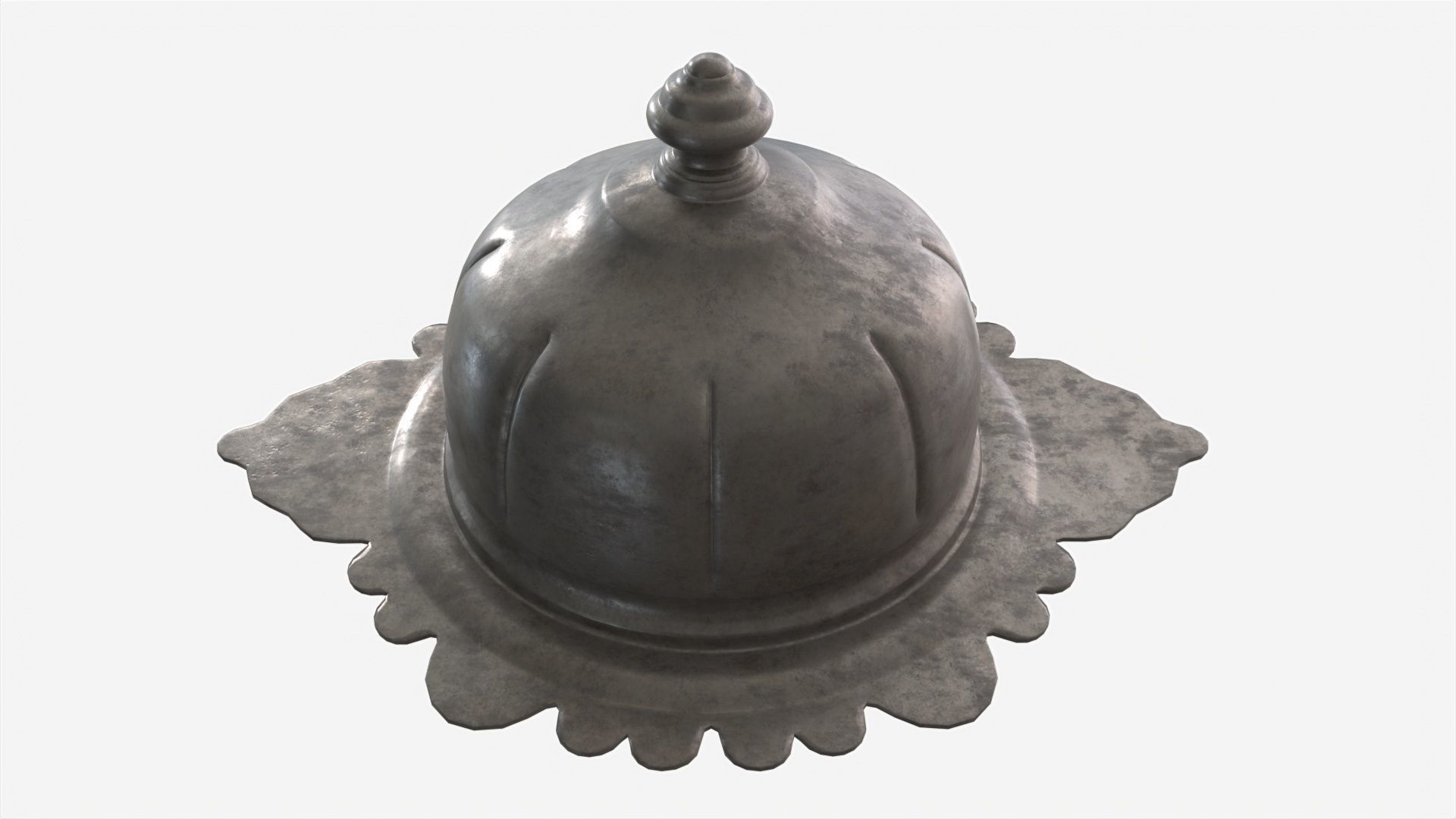 Old Metal Serving Butter Dish with Dome 3D model_1