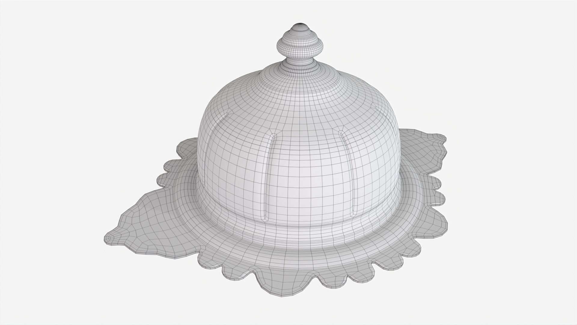 Old Metal Serving Butter Dish with Dome 3D model_5
