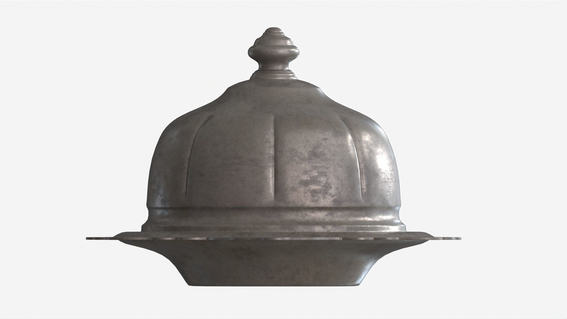 Old Metal Serving Butter Dish with Dome 3D model_3