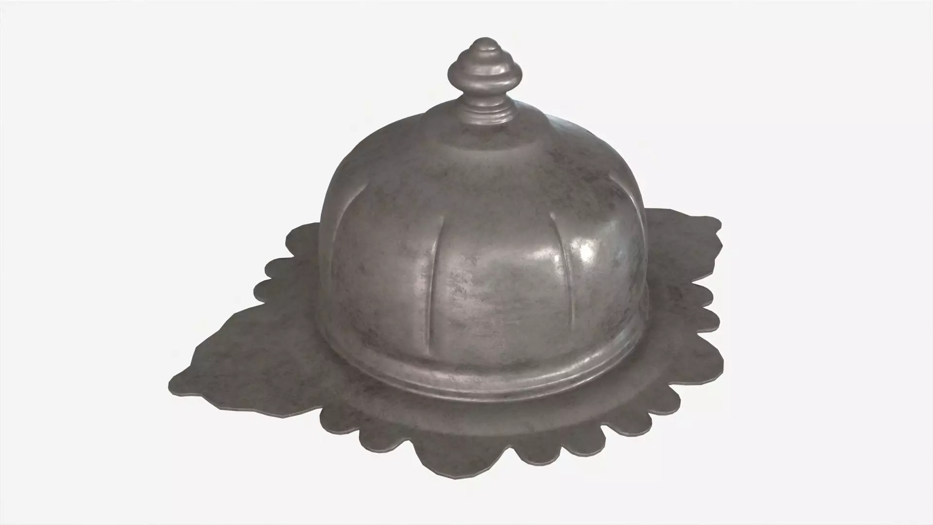 Old Metal Serving Butter Dish with Dome 3D model_0
