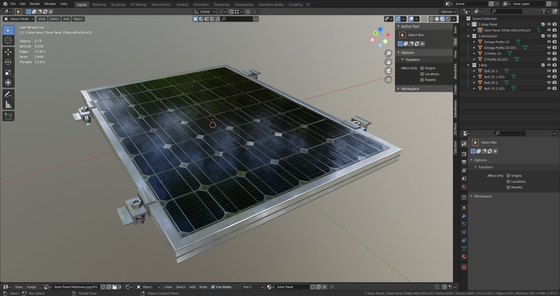 3-Solar Panel 20Wp 480x345x20mm 3D model_13