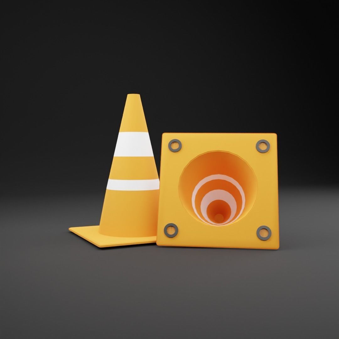 Low poly traffic cone Low-poly 3D model_1