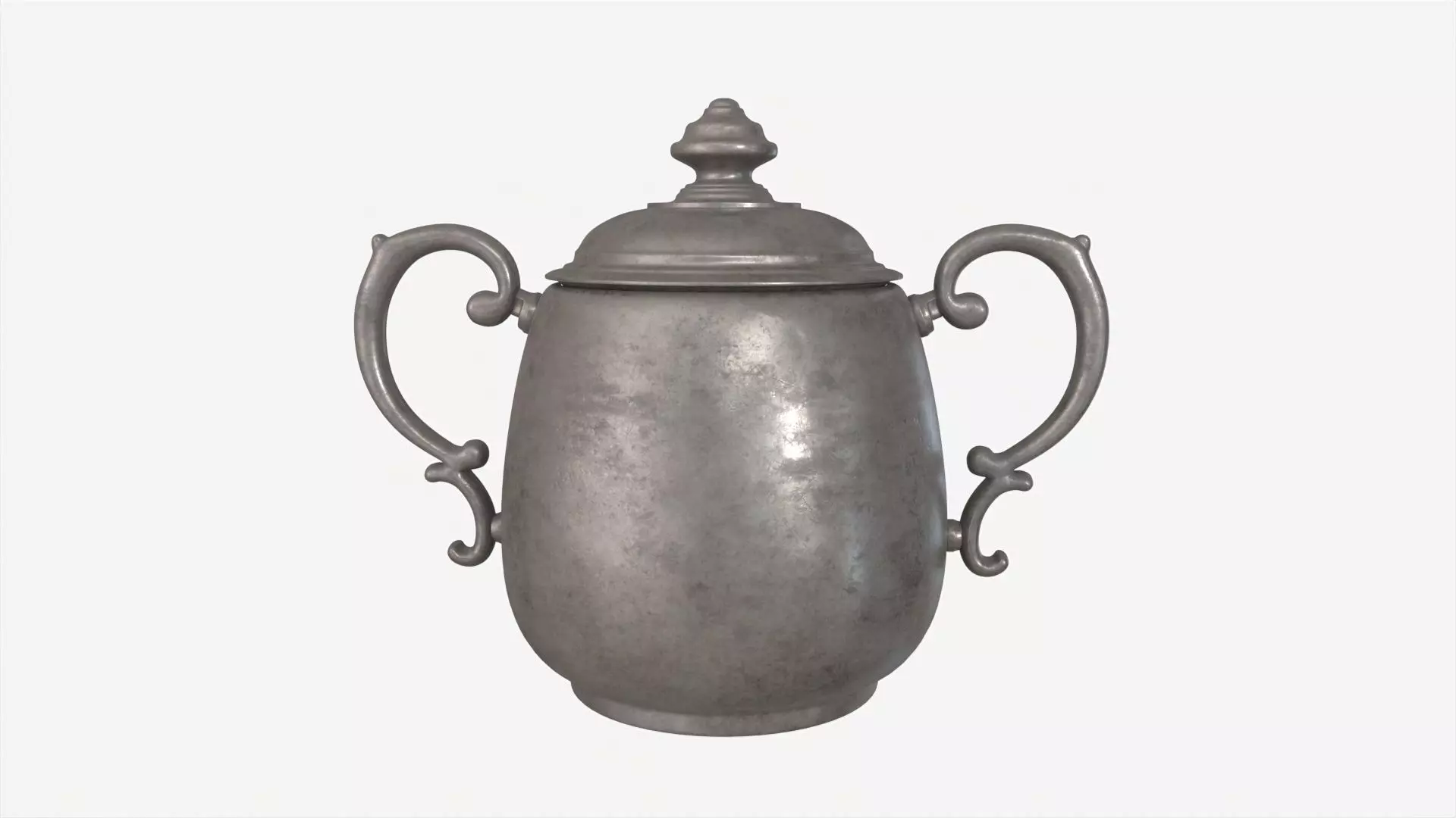 Old Metal Sugar Bowl with Lid 3D model_0
