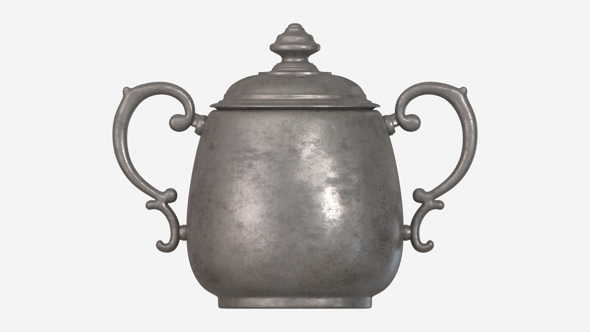 Old Metal Sugar Bowl with Lid 3D model_3