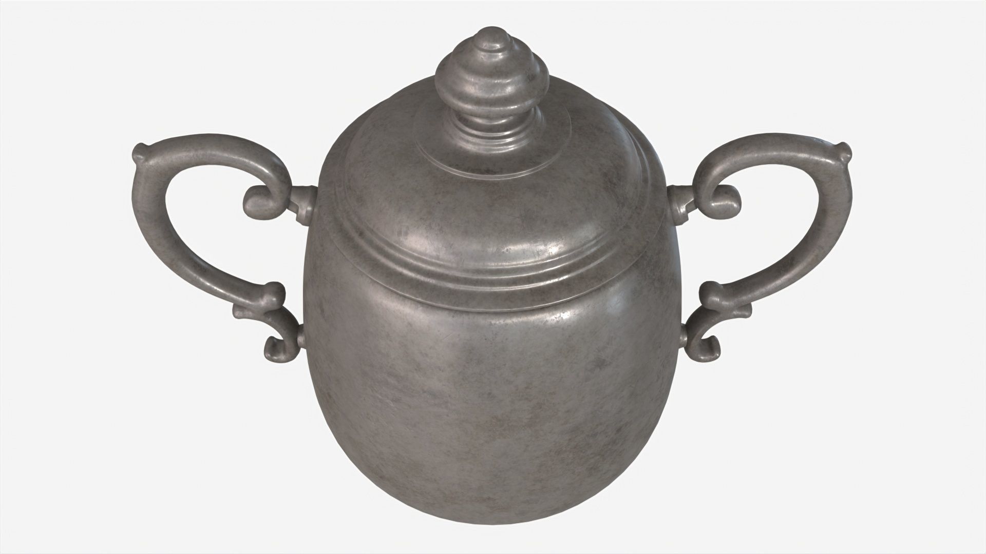 Old Metal Sugar Bowl with Lid 3D model_1
