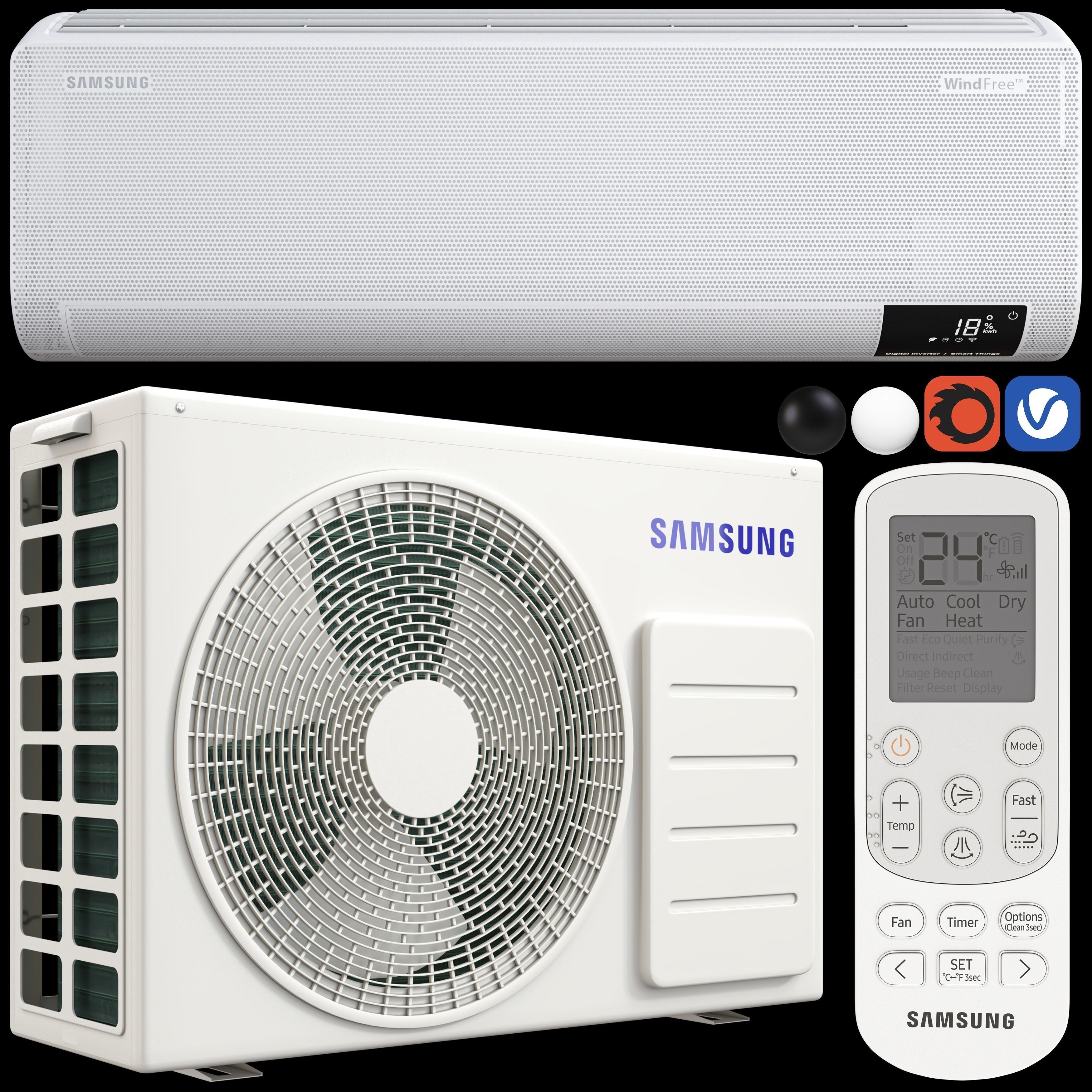 samsung air conditioner Low-poly 3D model_1