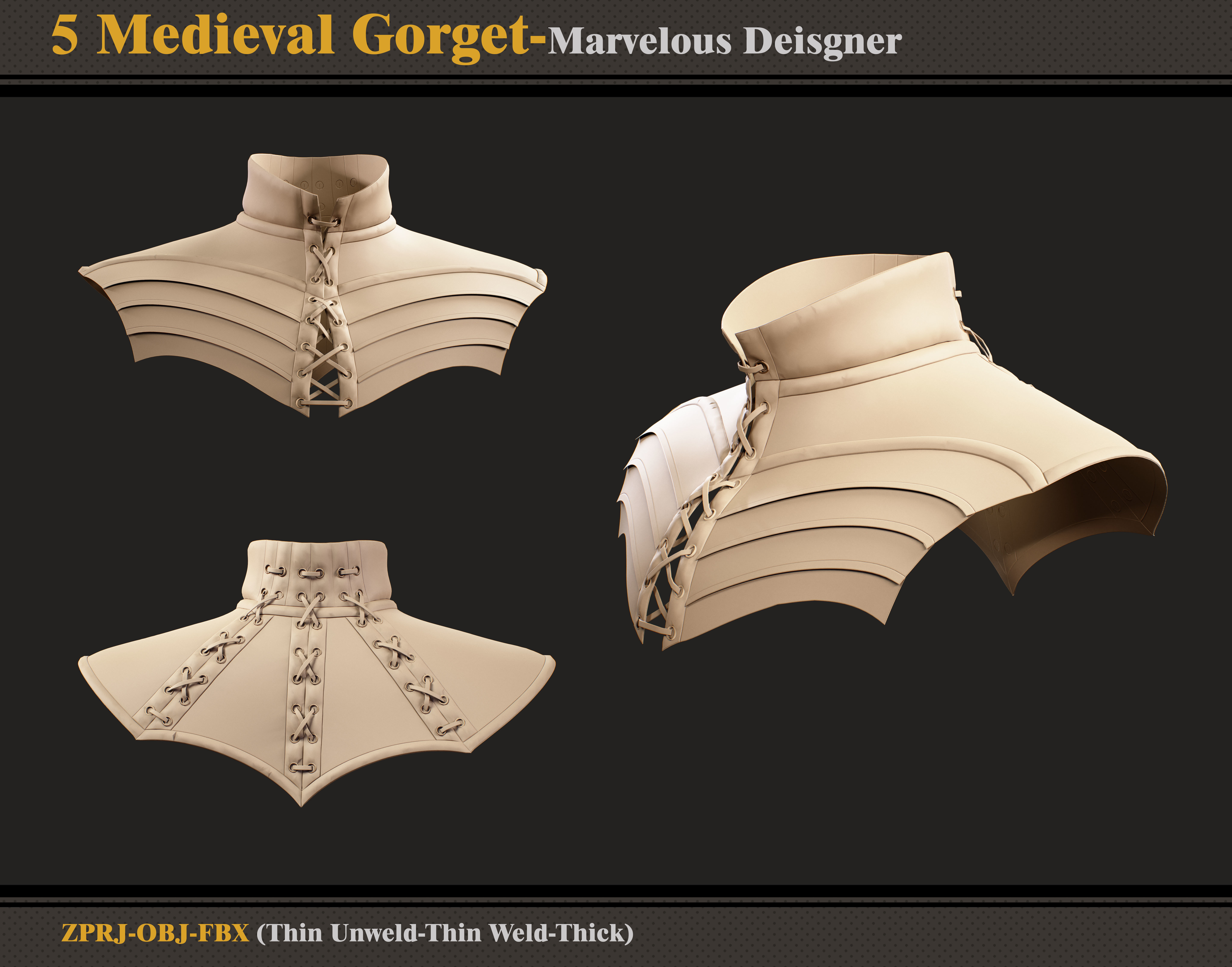 5 Medieval Gorgets-Marvelous Designer -ZPRJ- FBX- OBJ  3D model_1