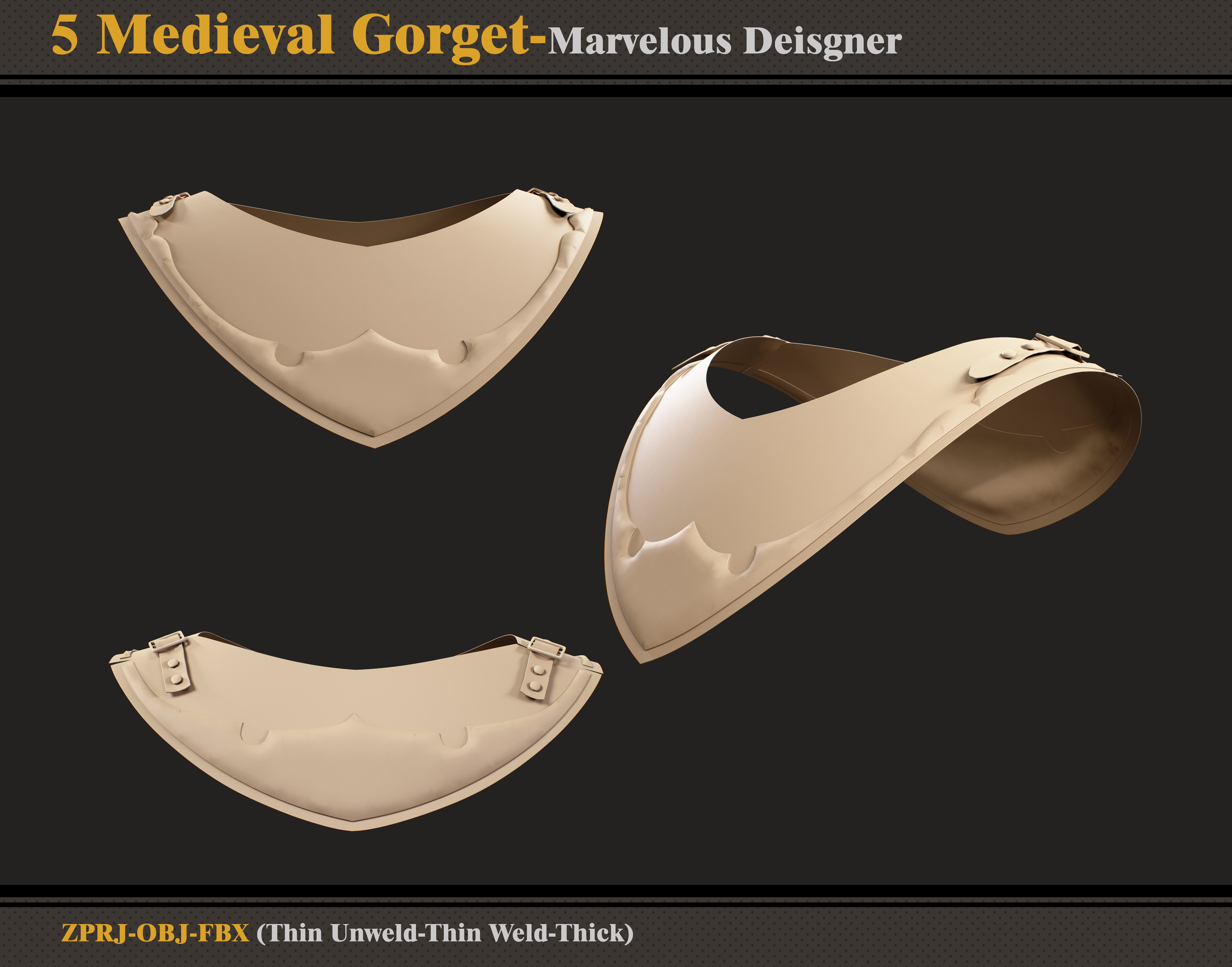 5 Medieval Gorgets-Marvelous Designer -ZPRJ- FBX- OBJ  3D model_4