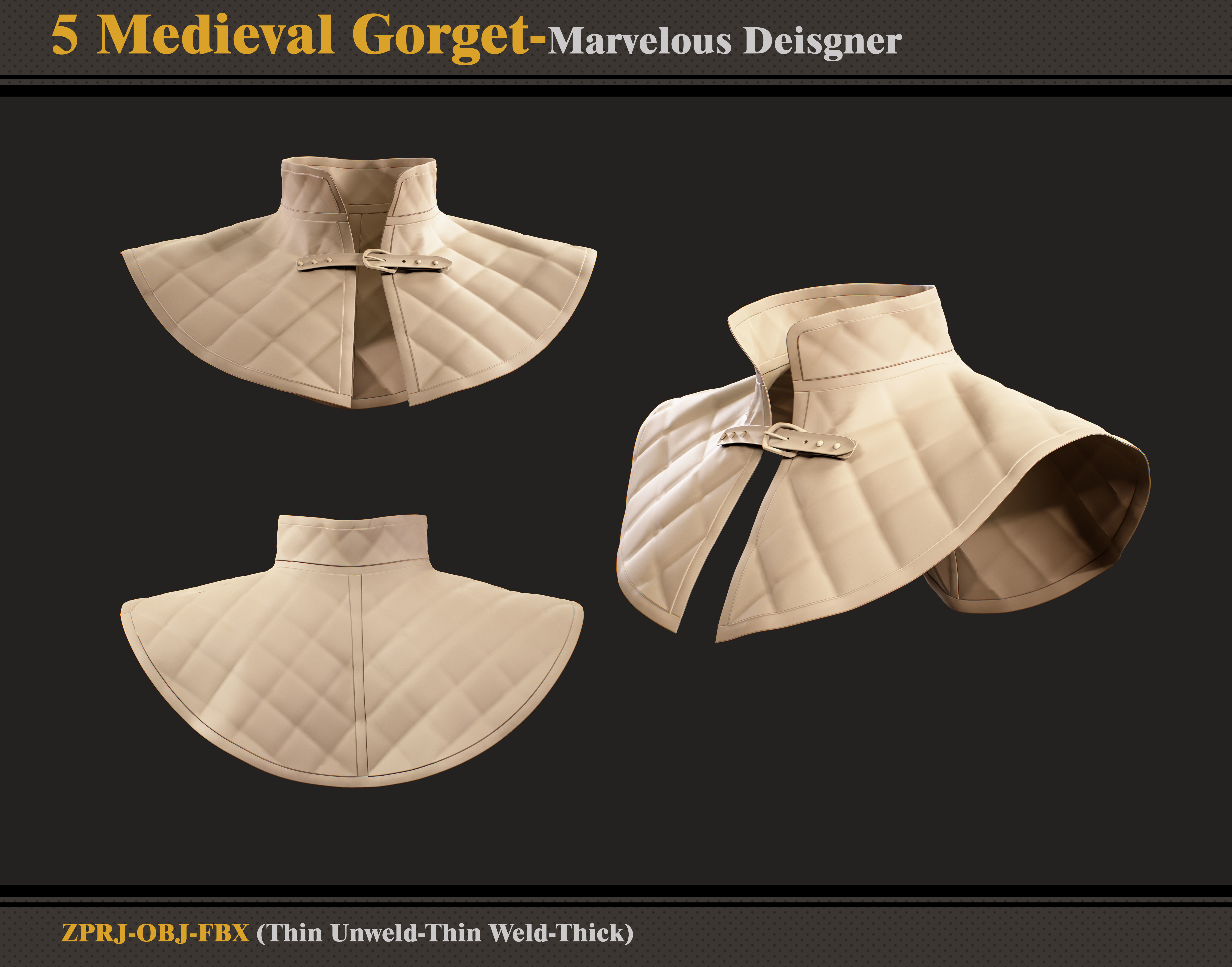 5 Medieval Gorgets-Marvelous Designer -ZPRJ- FBX- OBJ  3D model_3