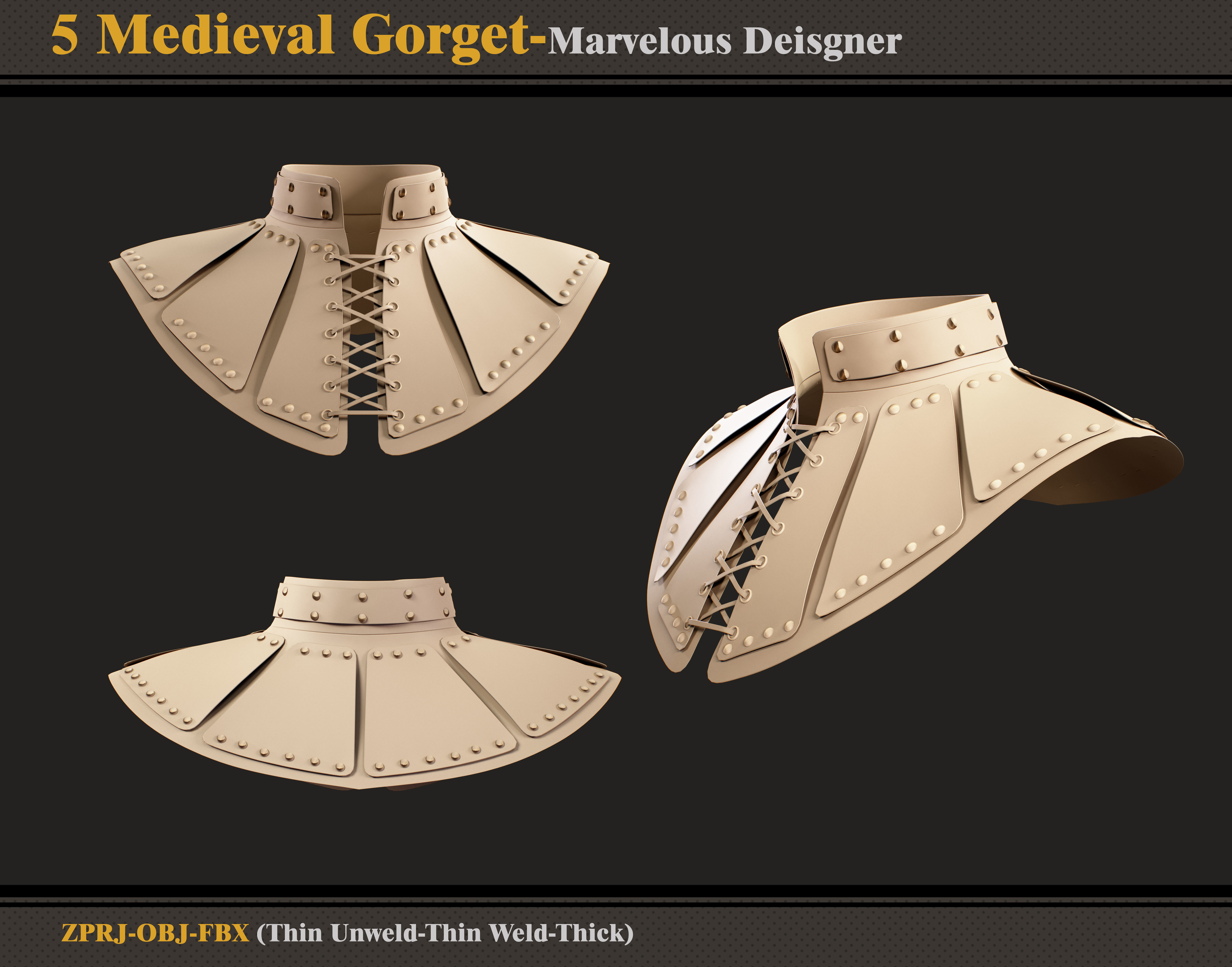 5 Medieval Gorgets-Marvelous Designer -ZPRJ- FBX- OBJ  3D model_2