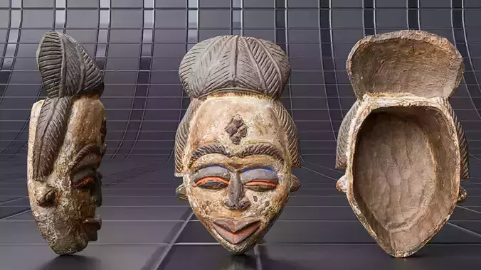 Handmade old african mask - 01 3D model