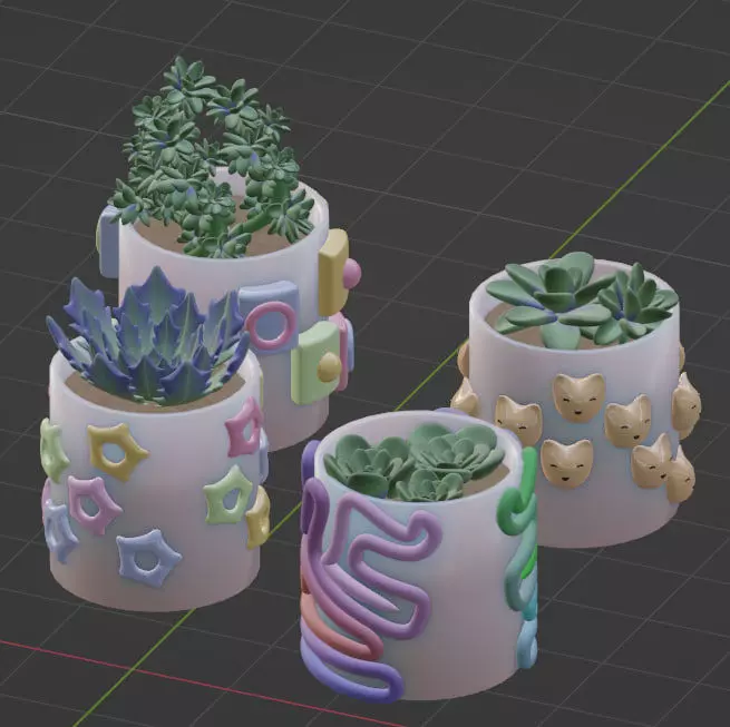 designed clay pots pack Low-poly 3D model_0