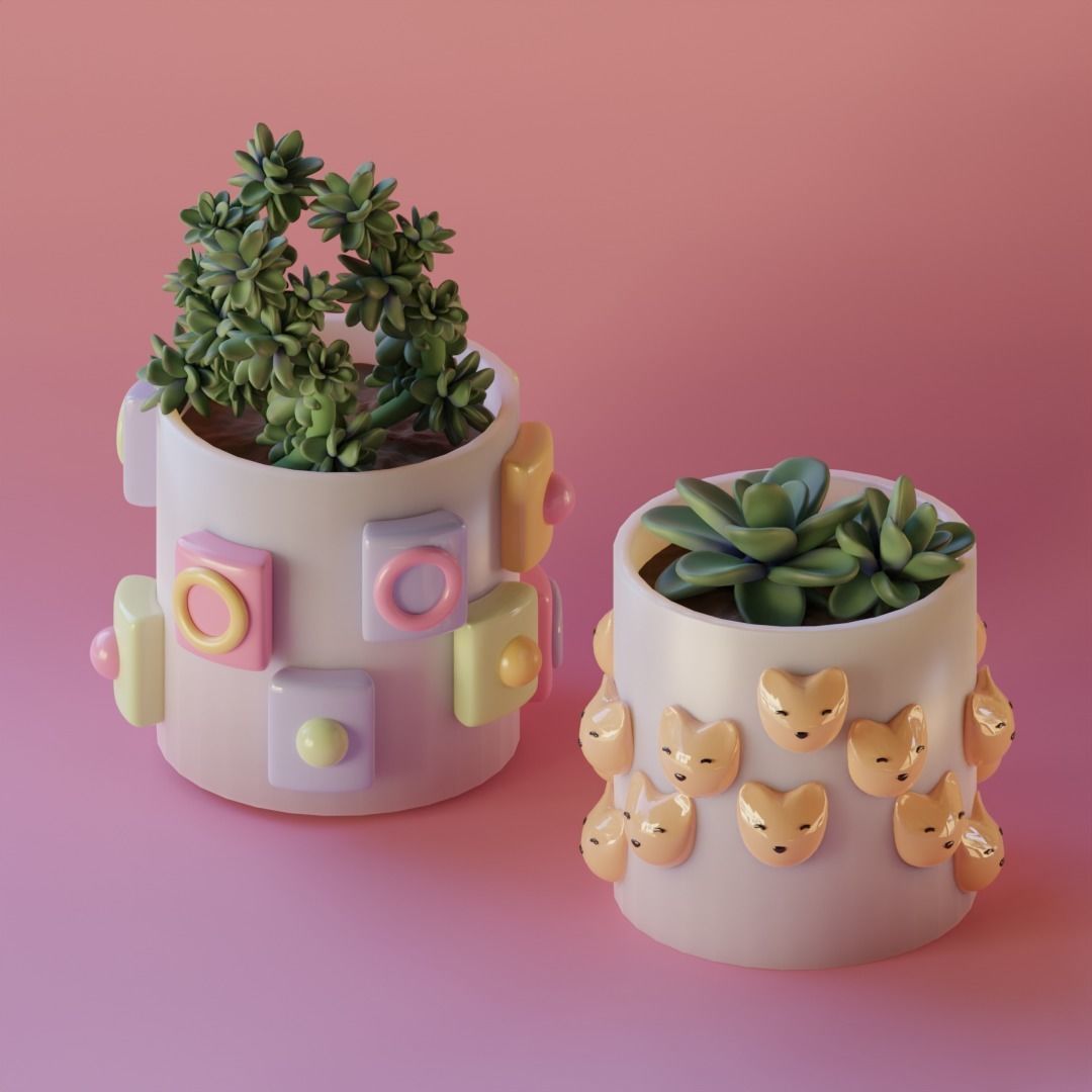 designed clay pots pack Low-poly 3D model_2