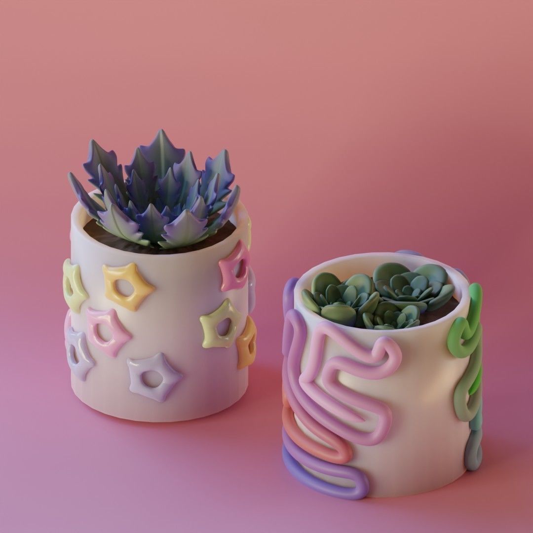 designed clay pots pack Low-poly 3D model_1