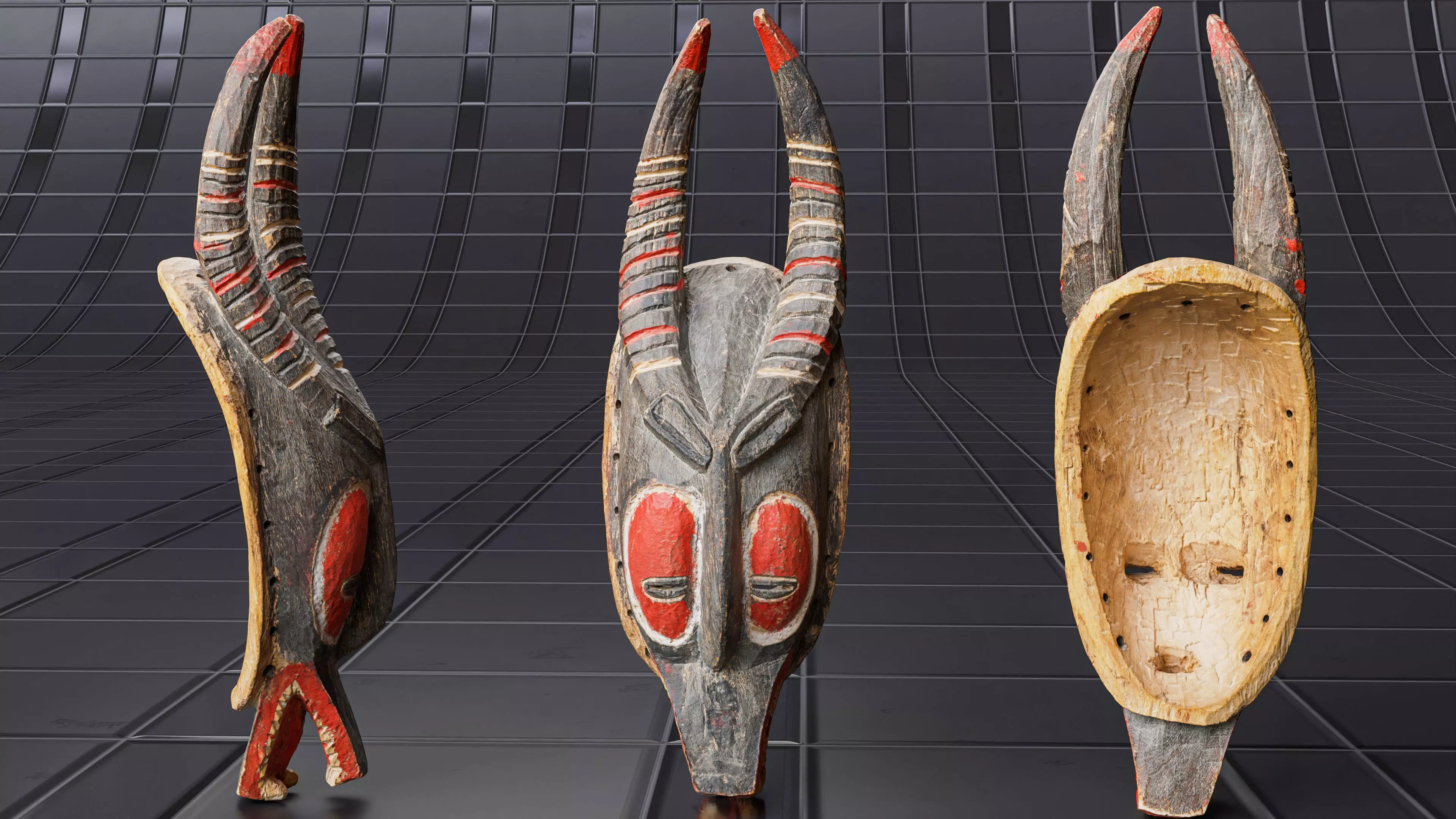 Handmade old african animal mask - 01 3D model_0