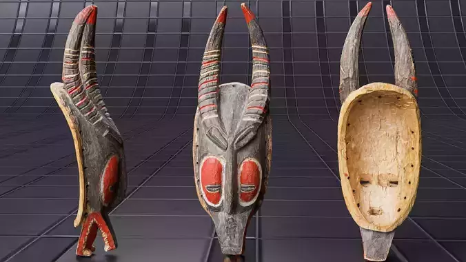 Handmade old african animal mask - 01 3D model
