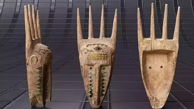 Handmade old african animal mask - 02 3D model