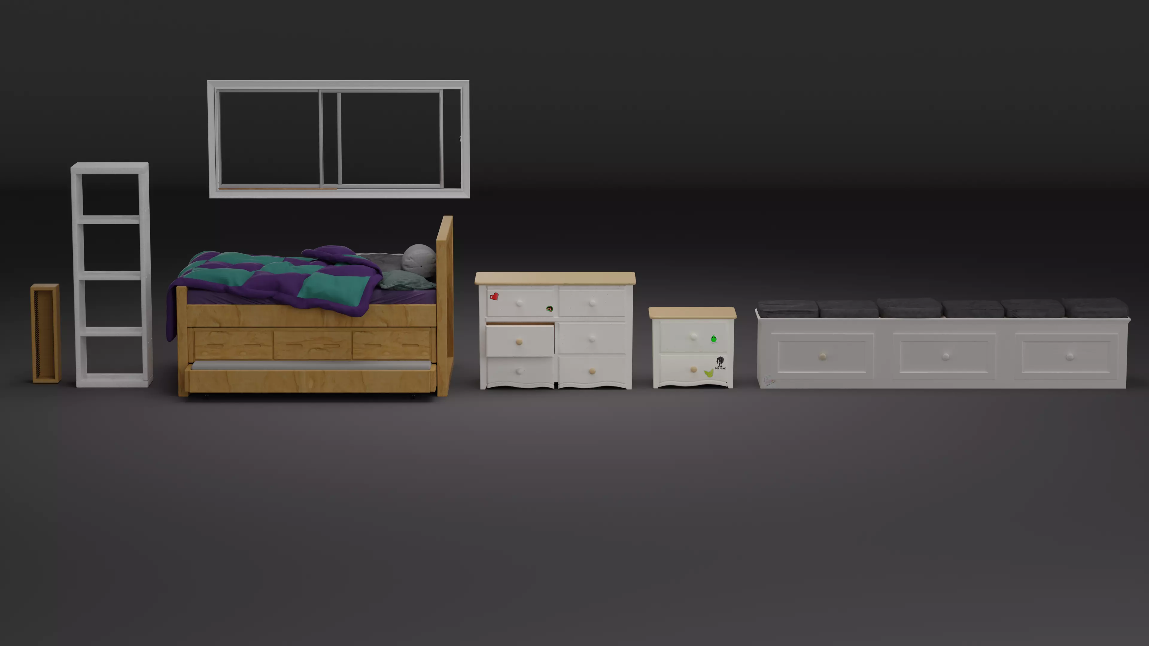 Kids Bedroom - Furniture Set Low-poly 3D model