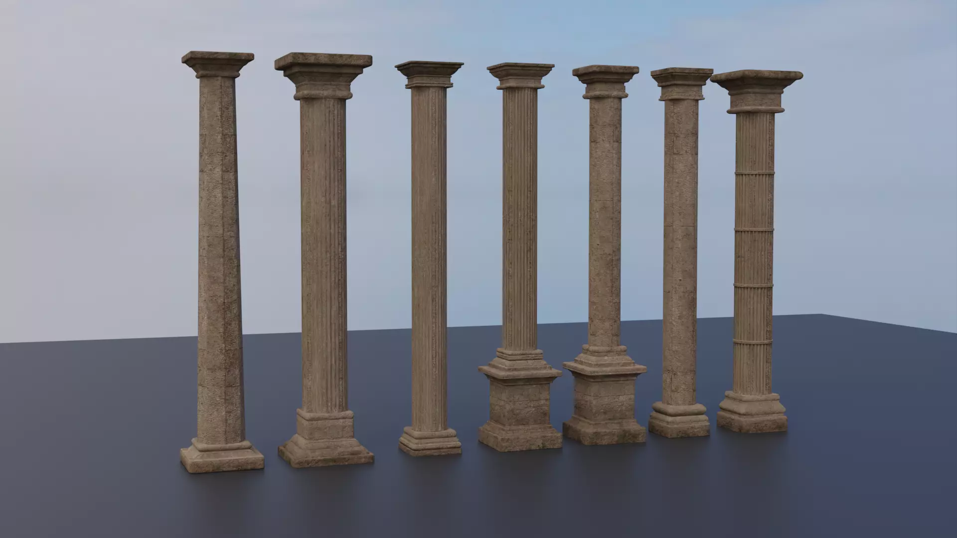 Stone Pillars Low-poly 3D model_0